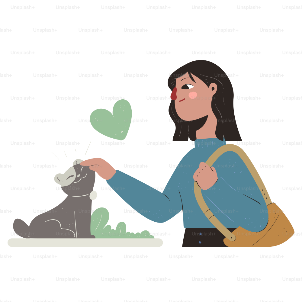 Woman petting a happy cat with a heart above