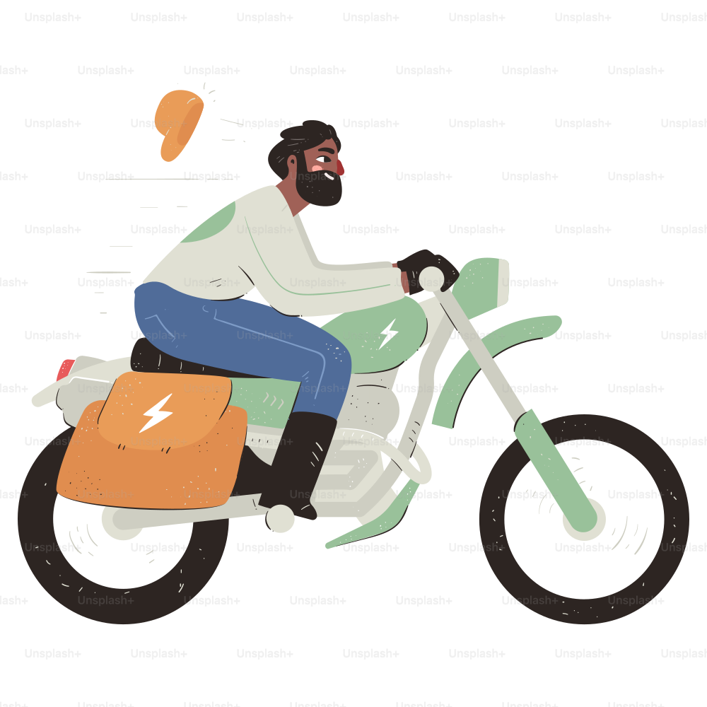 Pria mengendarai sepeda motor dengan tas pelana