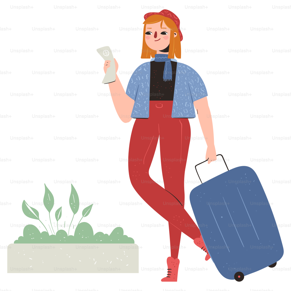 Woman with suitcase holding a ticket