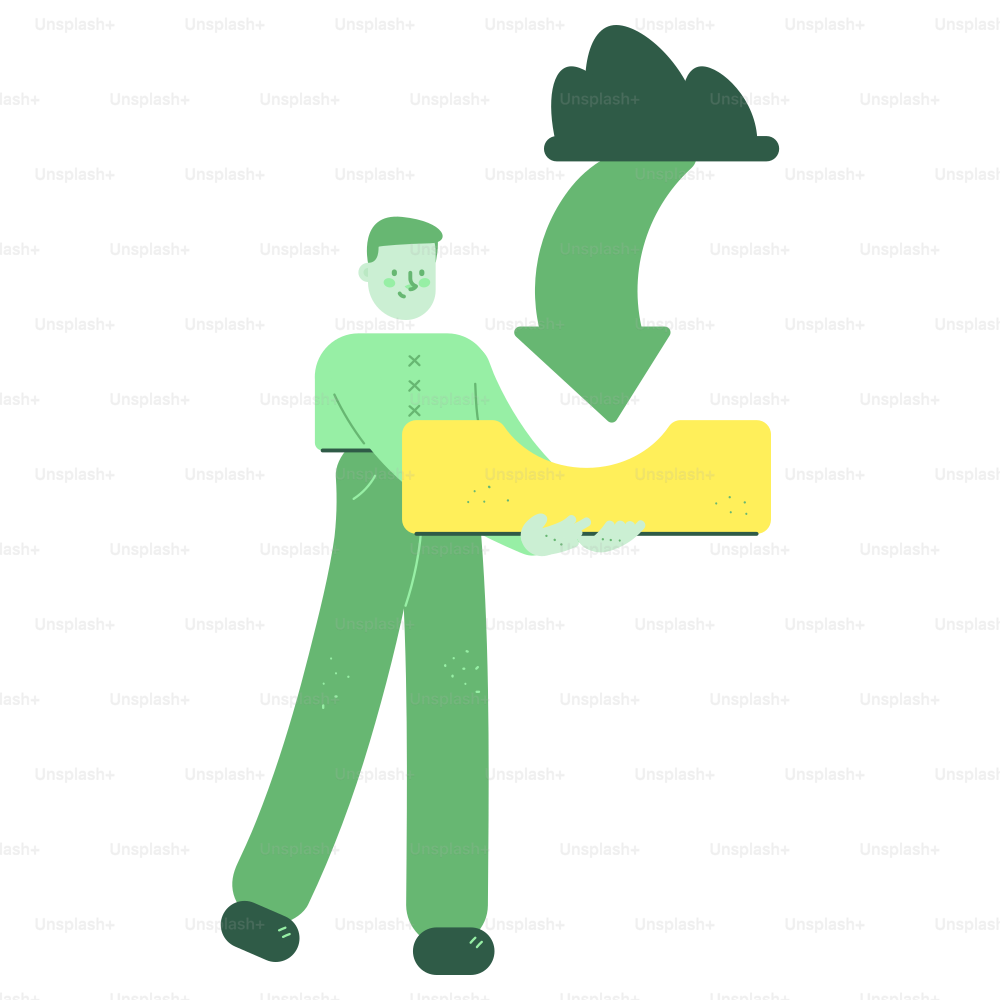 Man holding folder with cloud download icon.