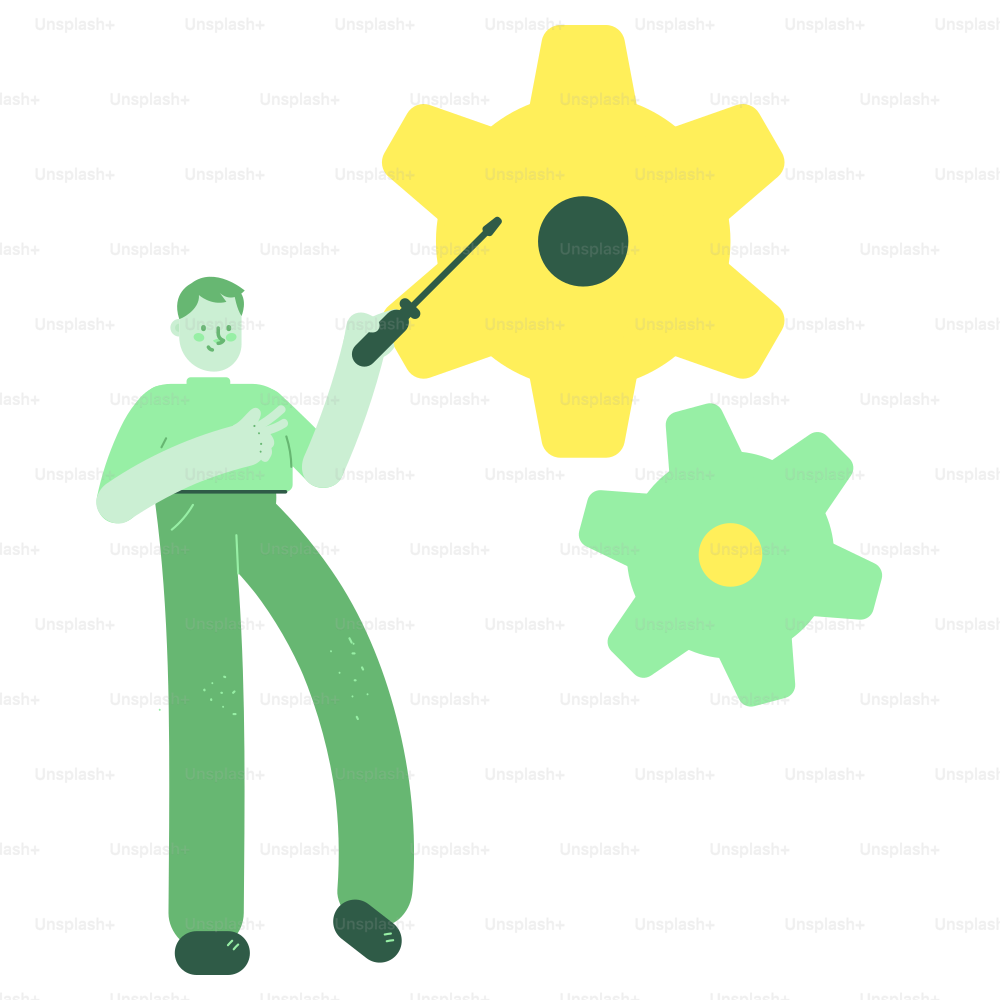 Man with screwdriver pointing at gears