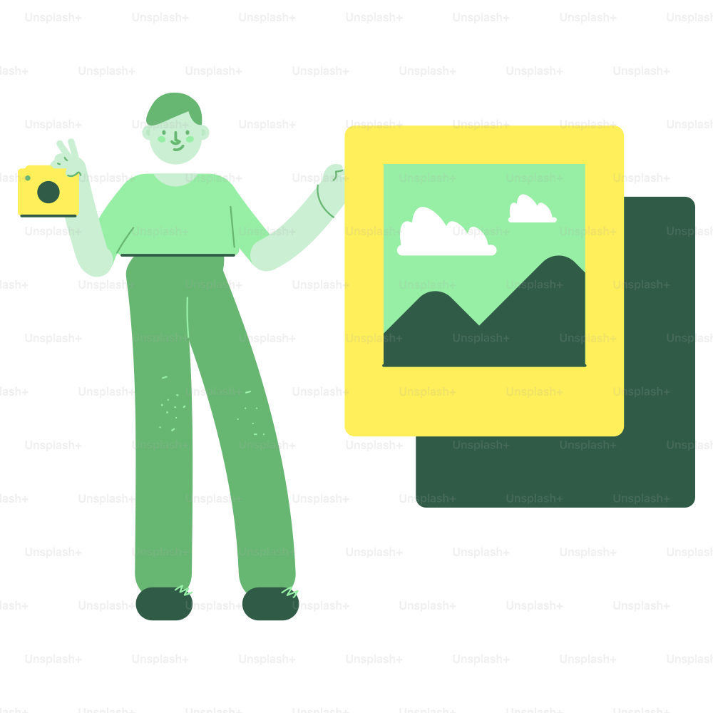 Man holding a camera and a framed picture