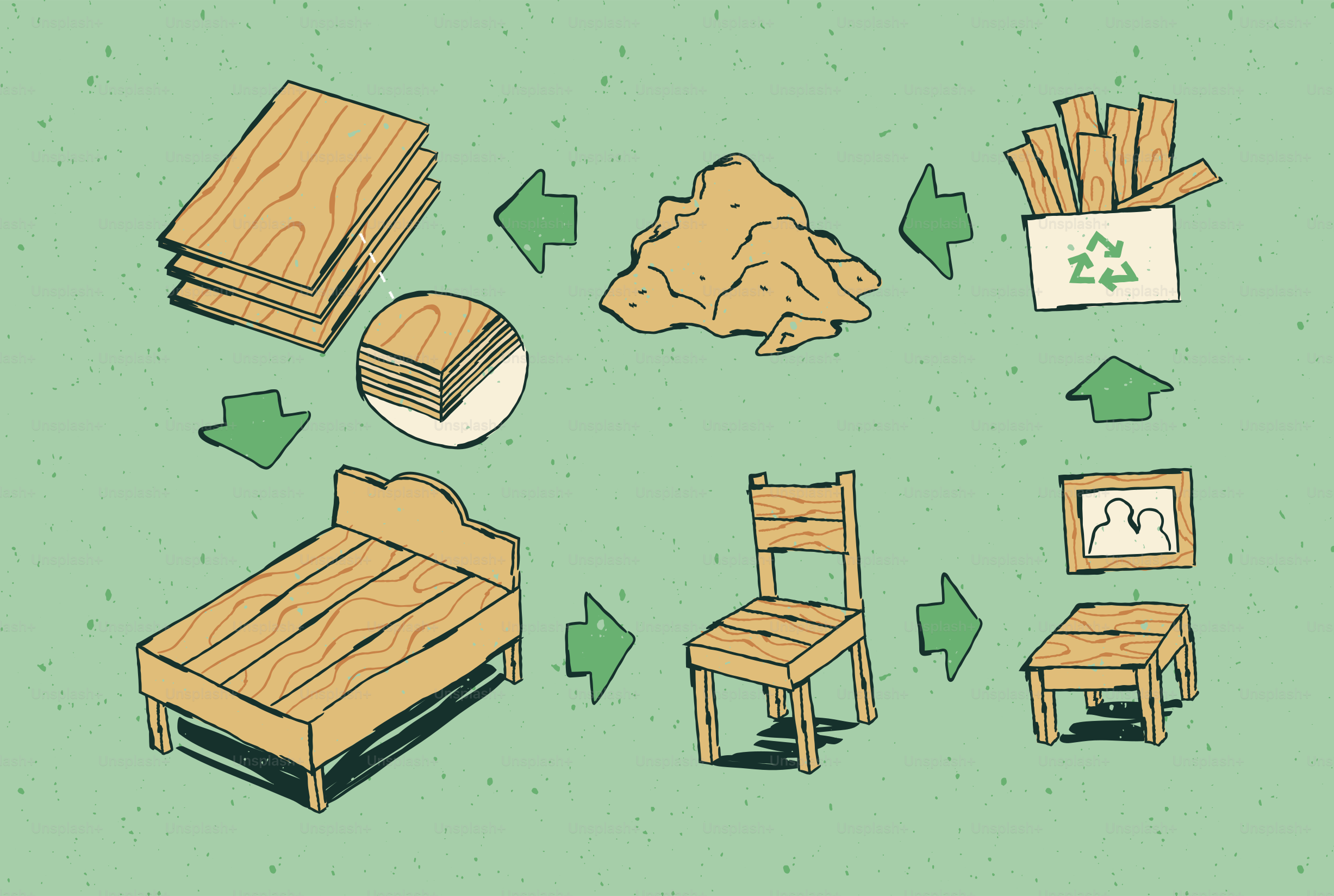 Holzprodukte verwandeln sich von Holz in Möbel.