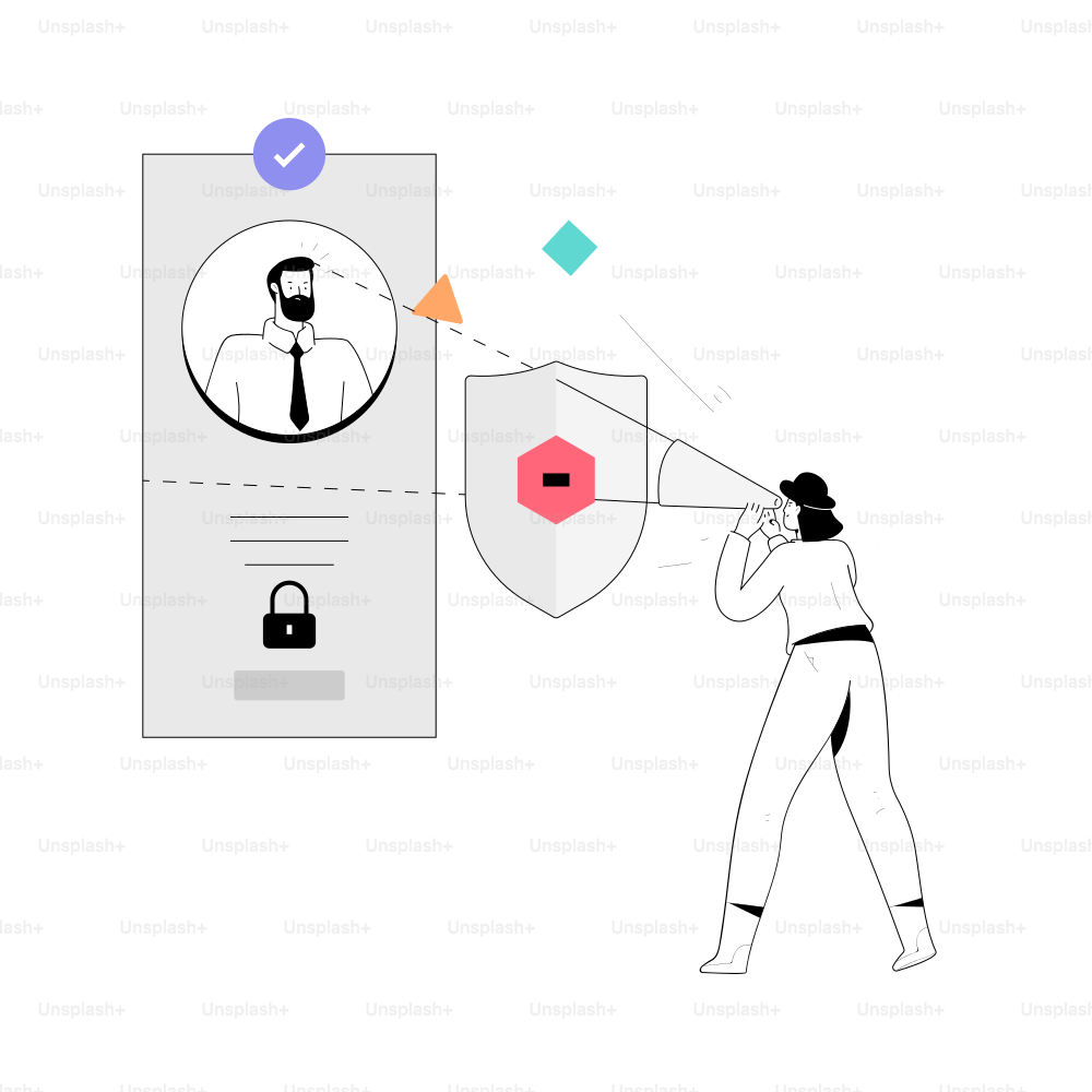Persona che scansiona i dati del profilo con scudo di sicurezza