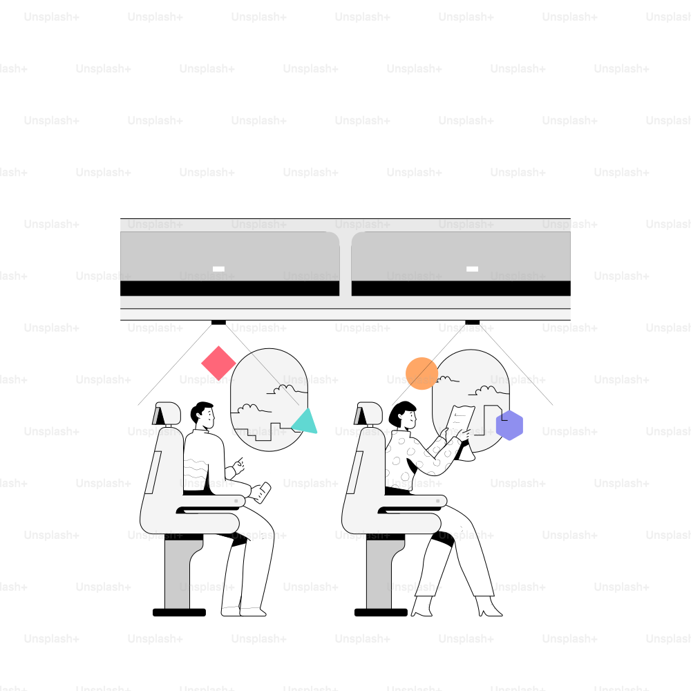 Zwei Personen sitzen auf Sitzen unter einer Klimaanlage.