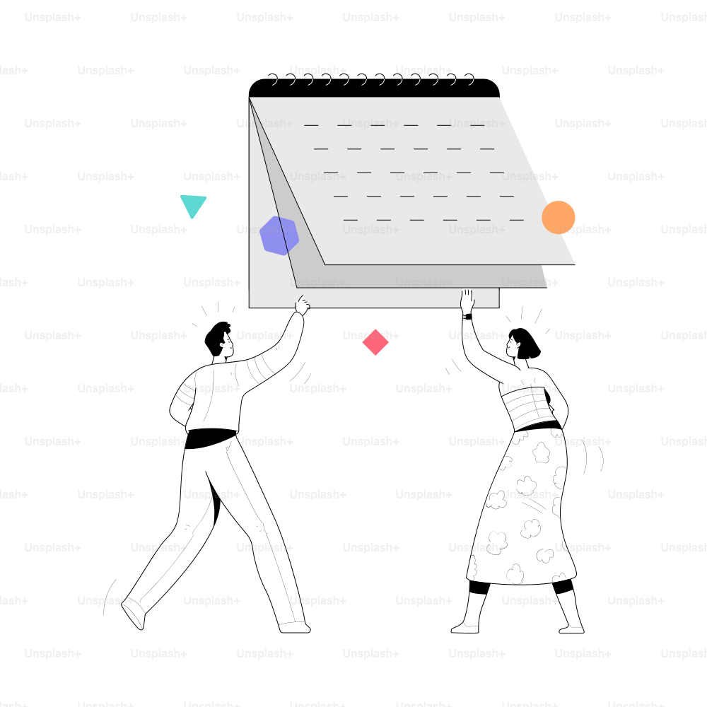 Dos personas sosteniendo un gran calendario