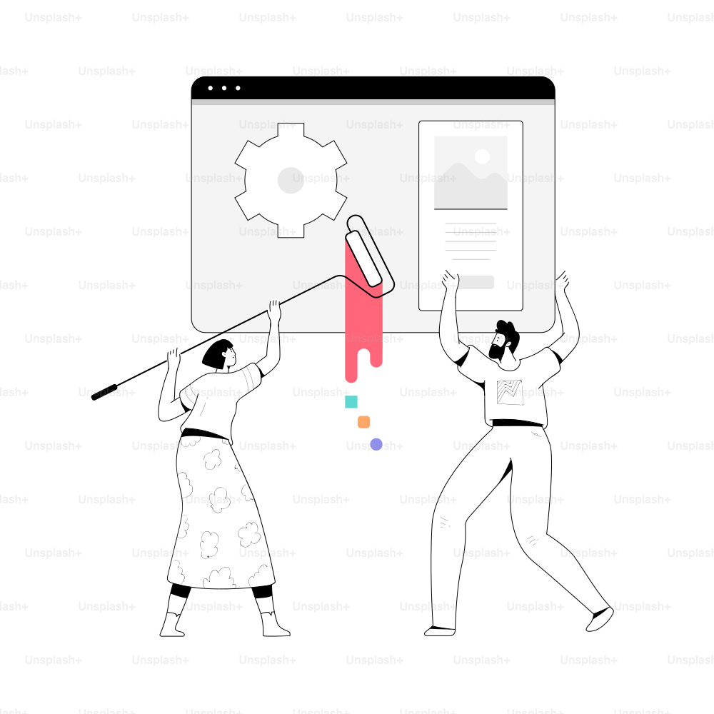 Due persone che progettano un'interfaccia web con un rullo da colore.
