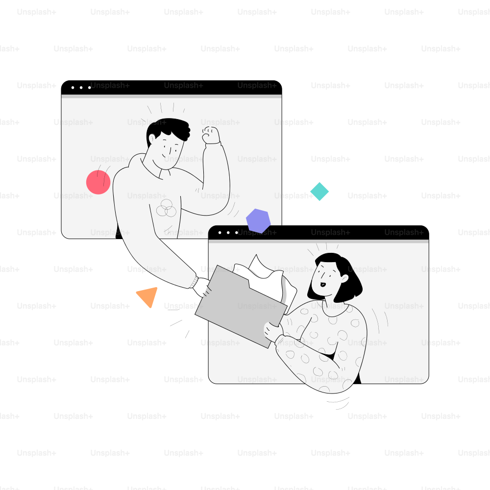 Two people interacting through computer screens