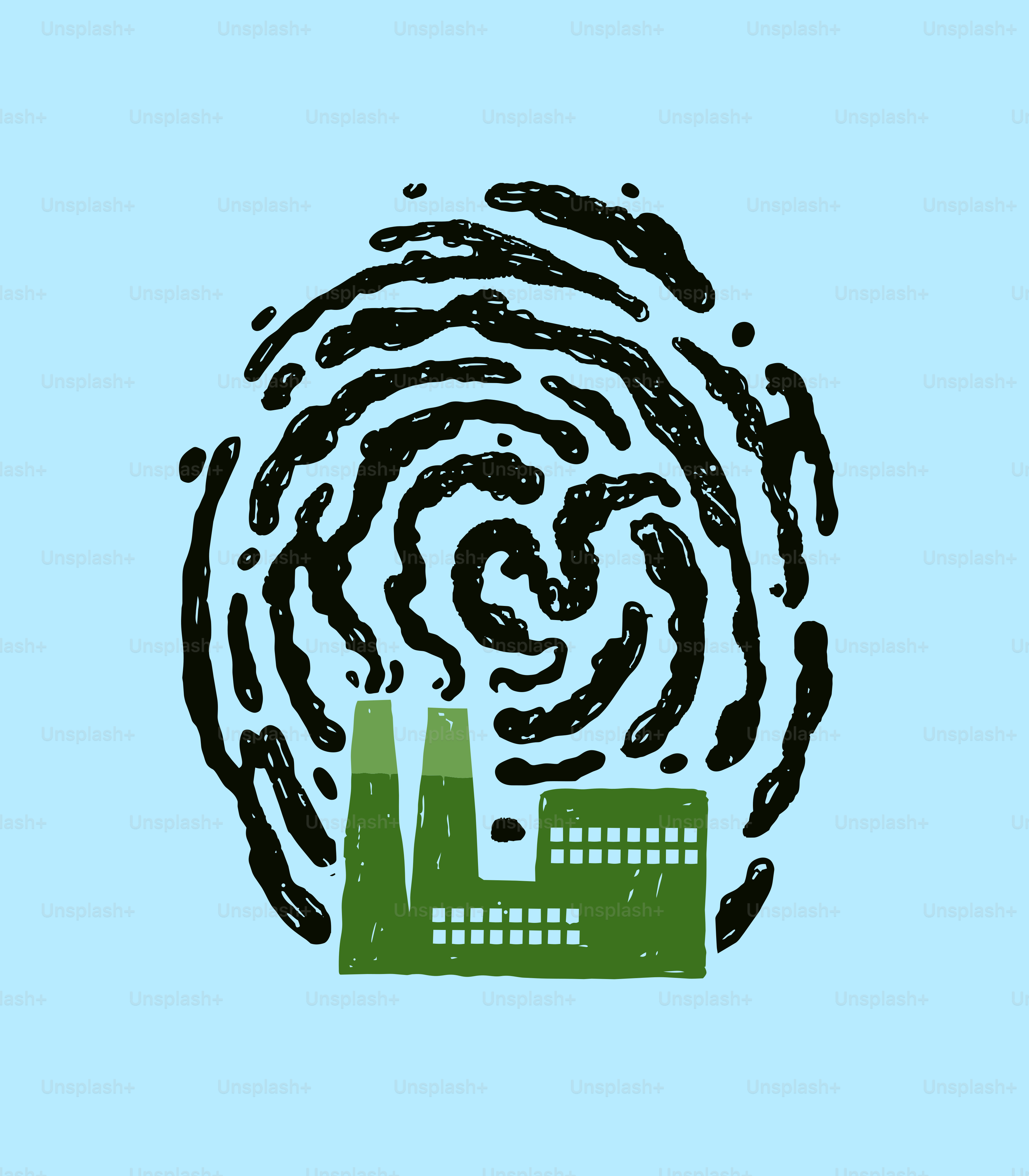 Les émissions d’usine formant une empreinte digitale sur fond bleu