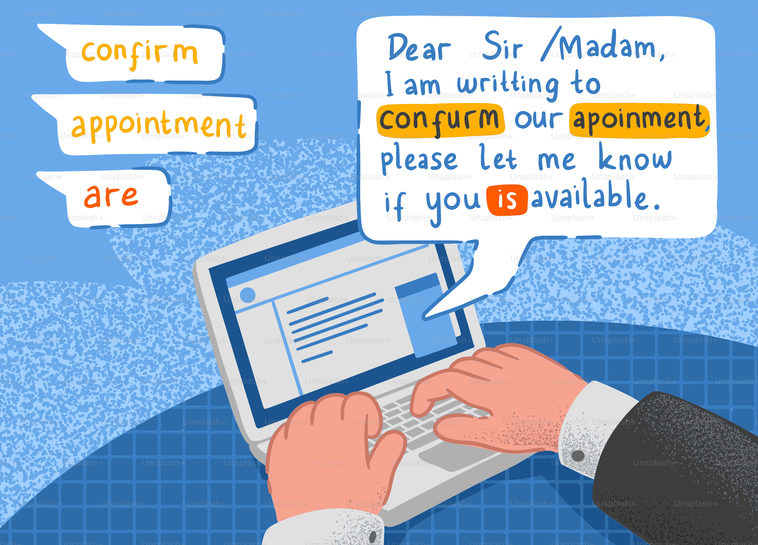 Les mains tapant sur l’ordinateur portable, confirmant le rendez-vous par email.