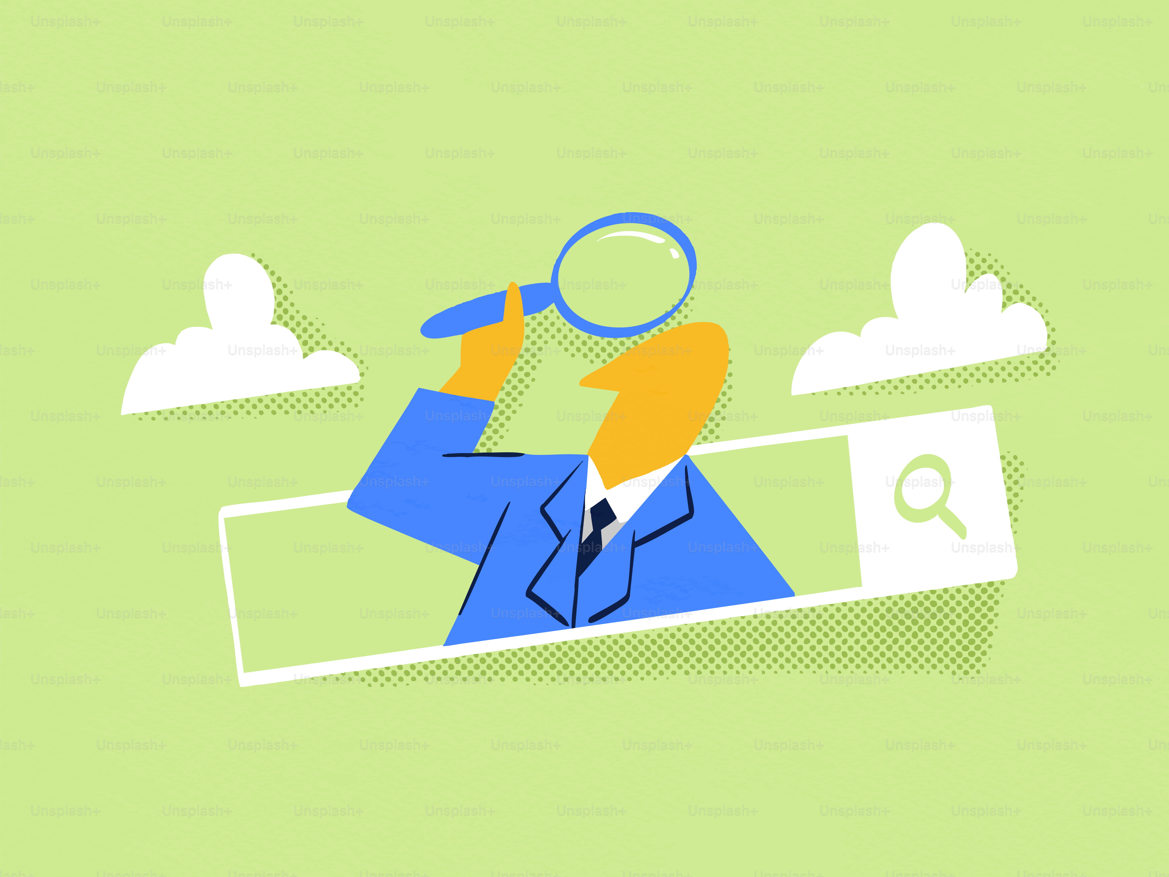 Un homme en costume fouille à la loupe.