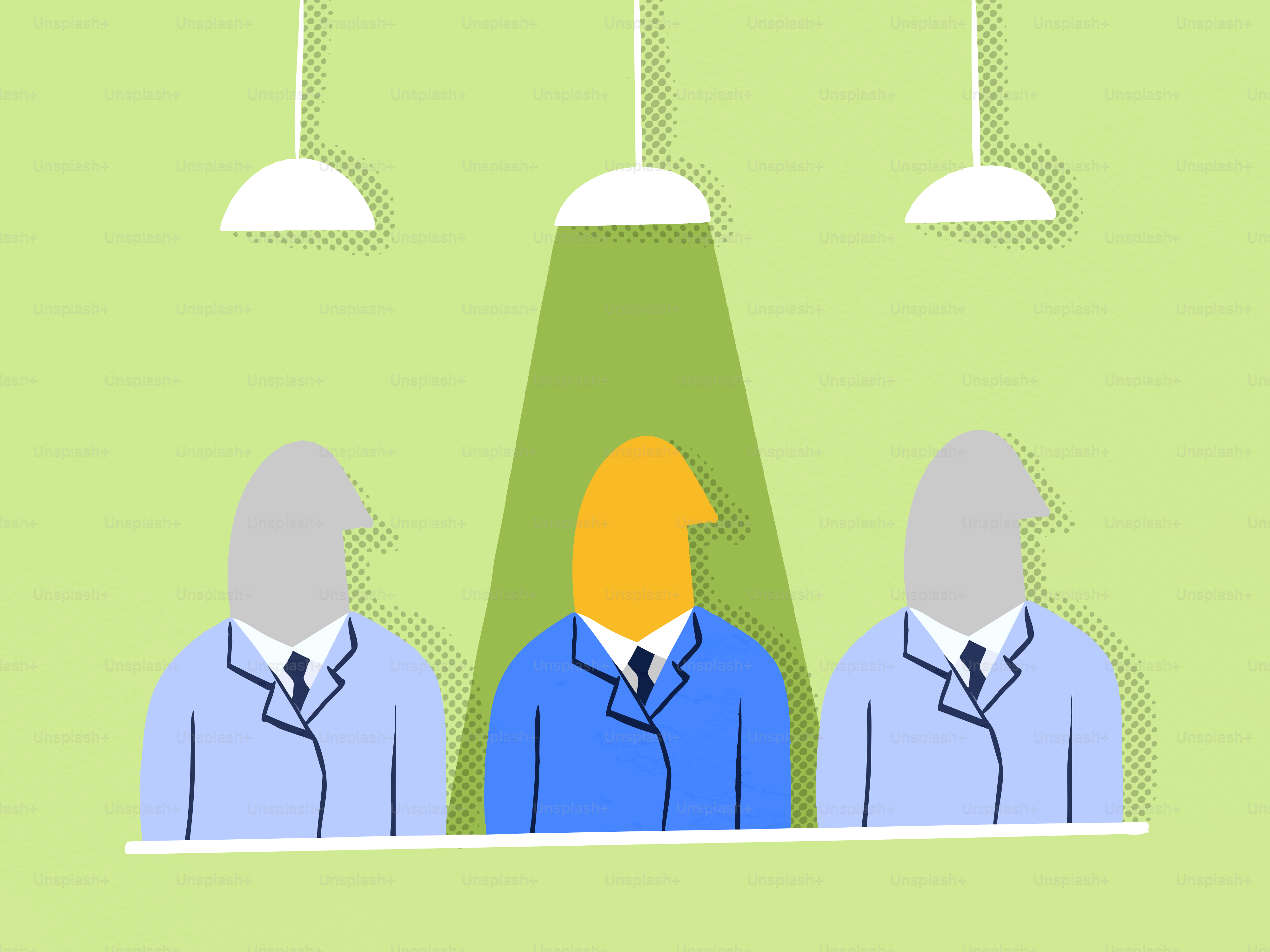 Une personne surbrillée sous trois lumières