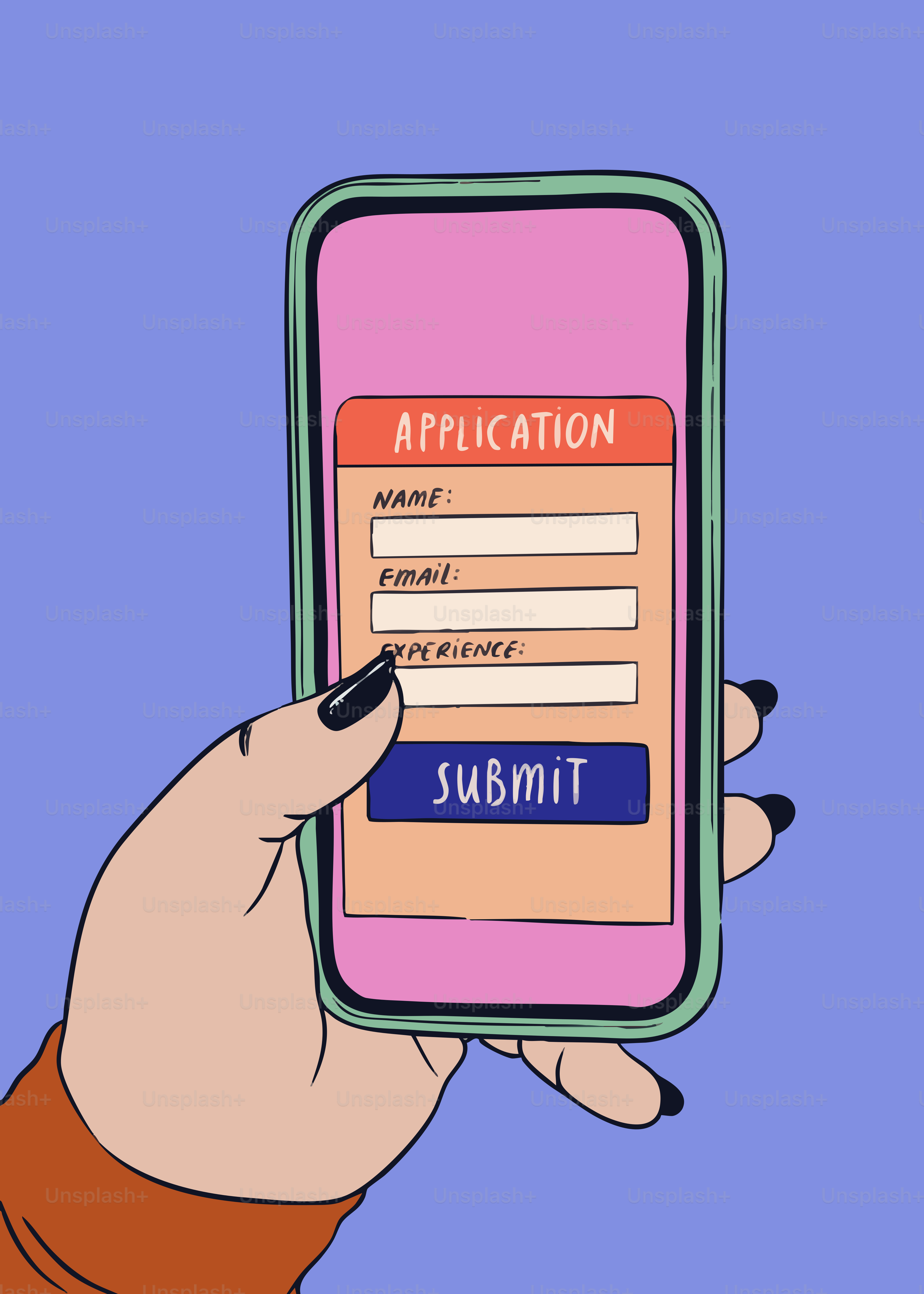 Handhaltendes Smartphone mit Online-Antragsformular