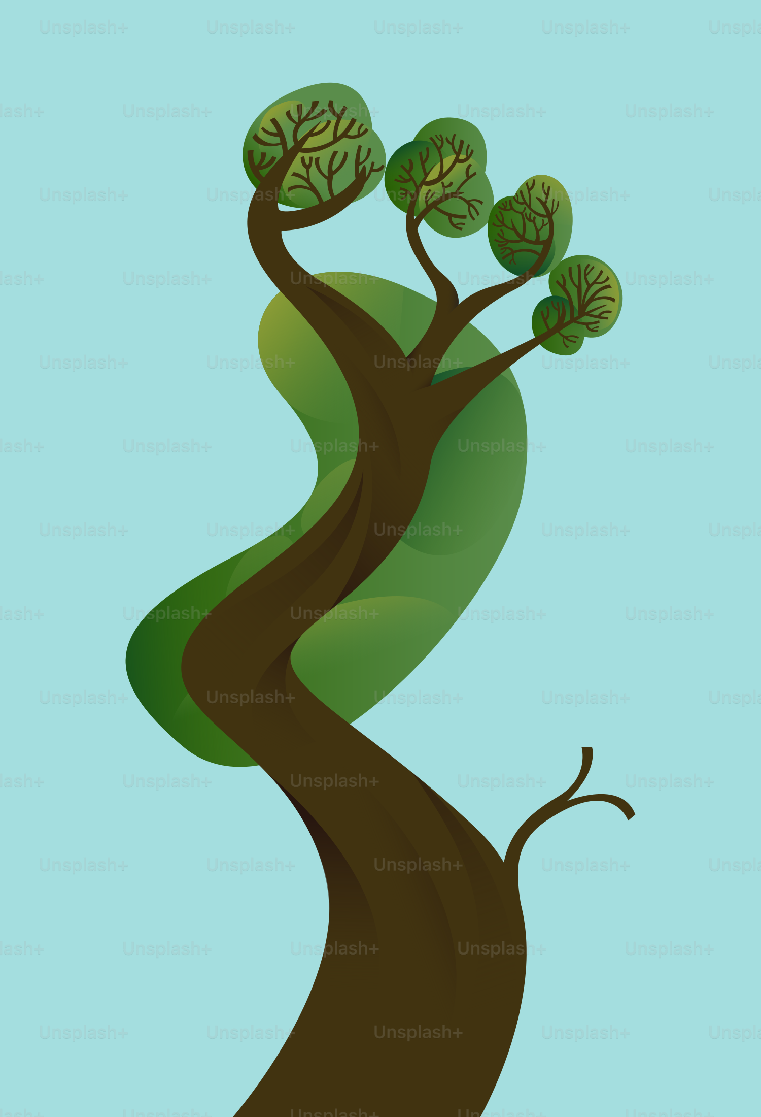 Arbre stylisé aux feuilles vertes sur un ciel bleu