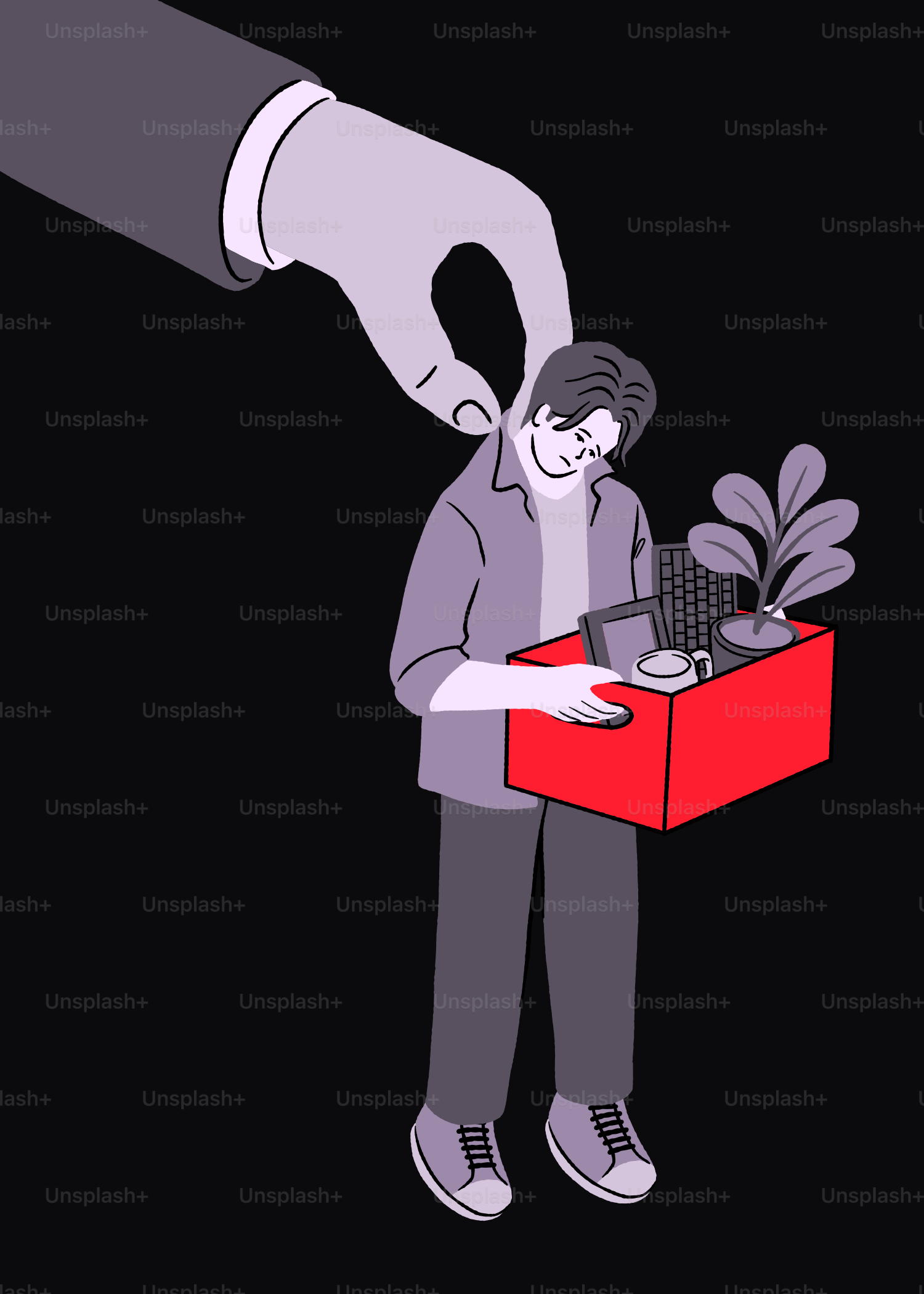 Uomo licenziato, che porta una scatola di cose.