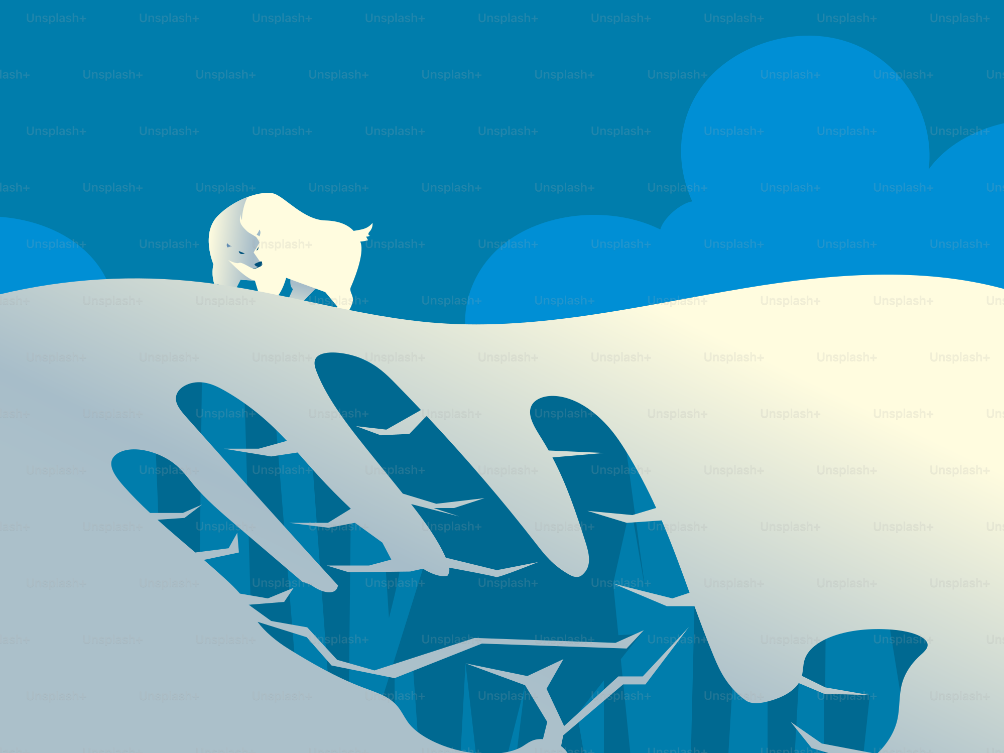 Ours polaire sur la glace fondante forme de main