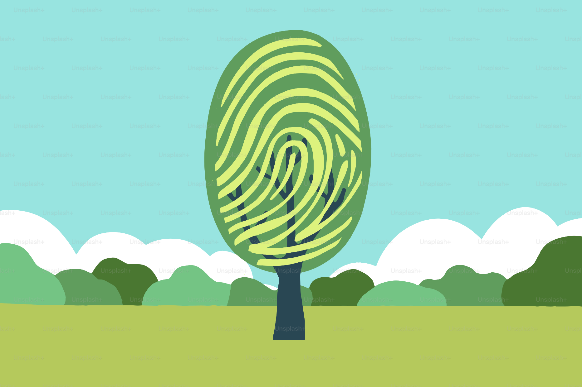 Un arbre avec un motif d’empreintes digitales sur ses feuilles