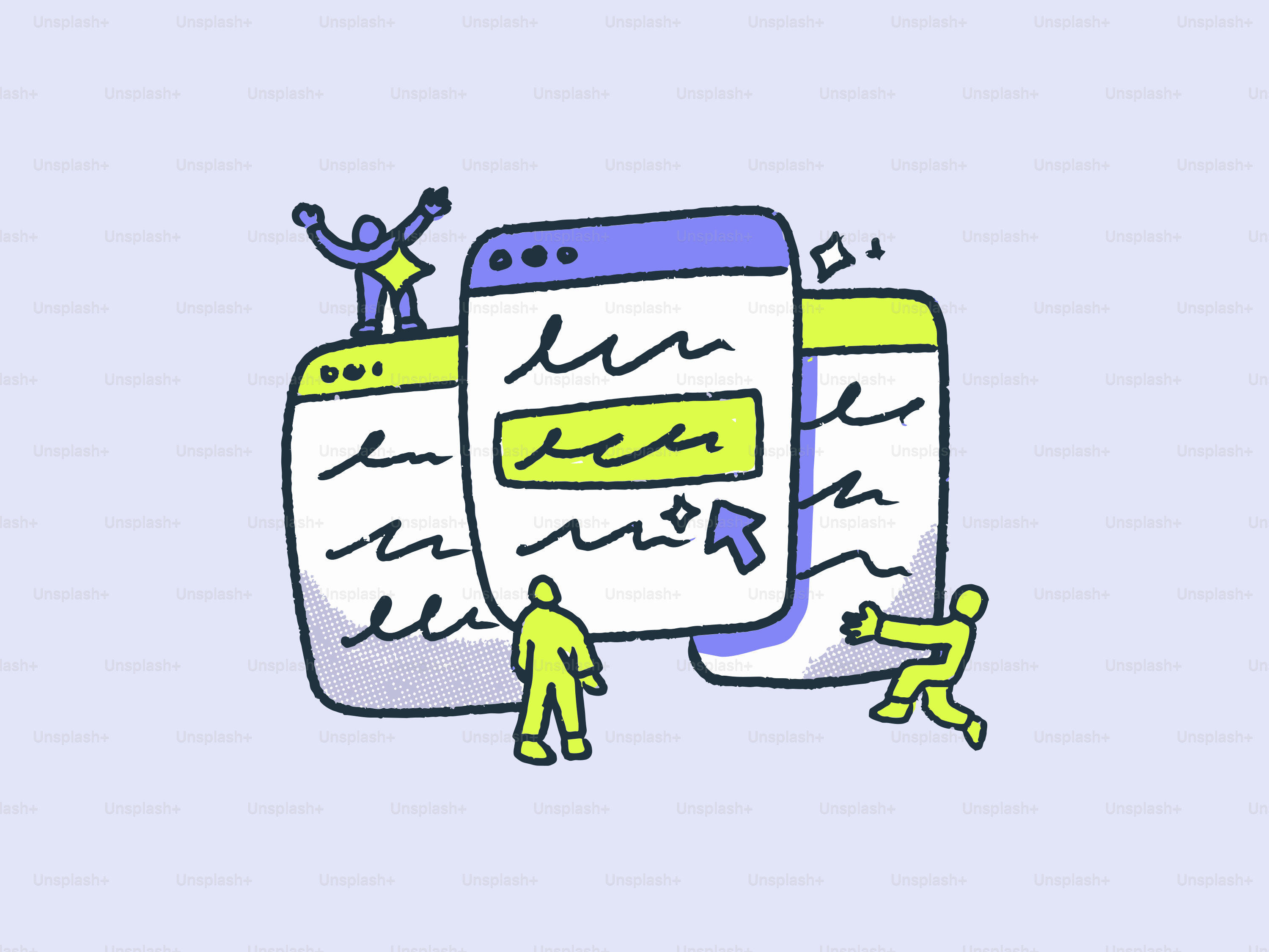 デジタルインターフェースと相互作用する様式化された人物