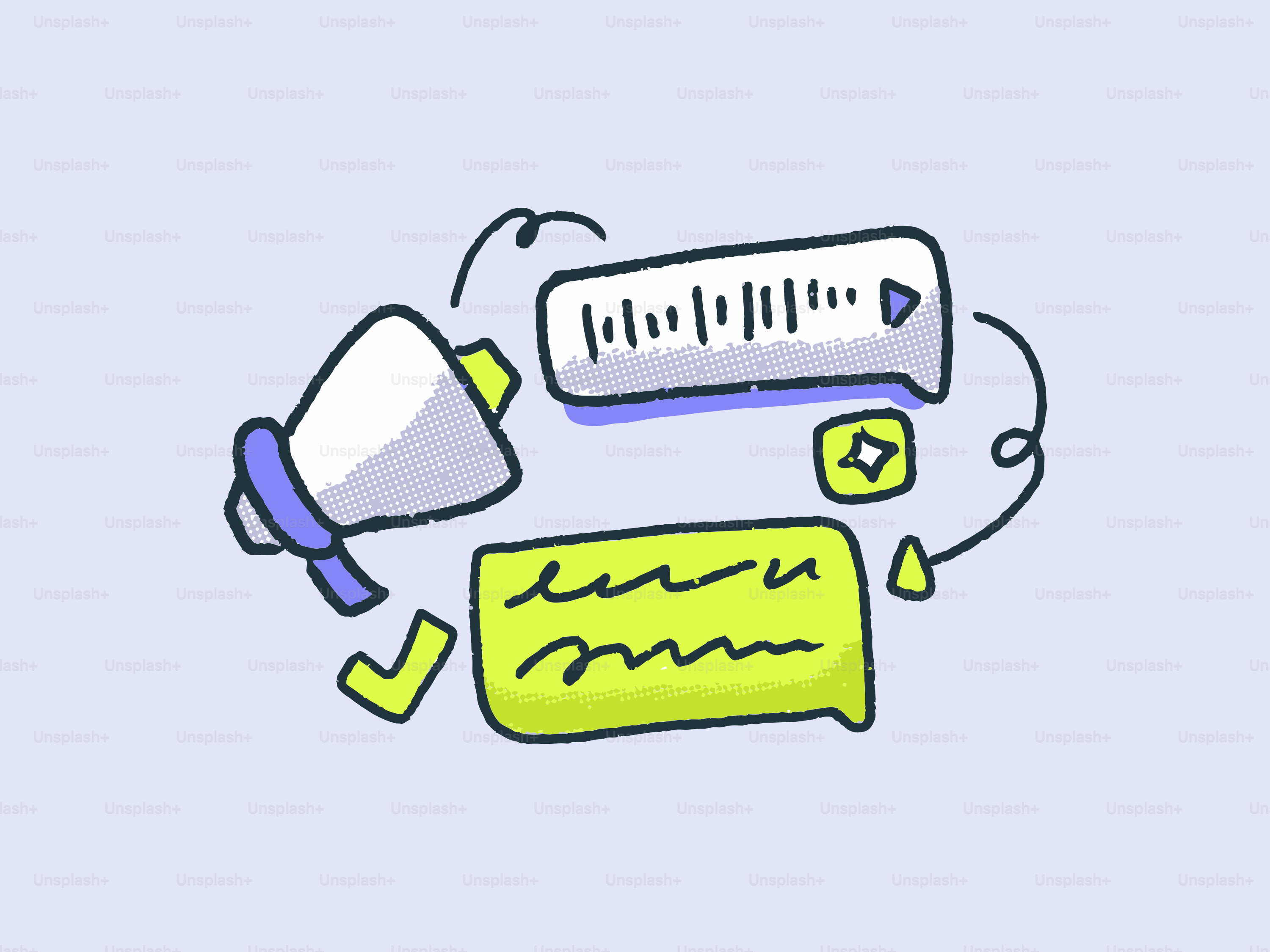 拡声器や音声波形付きの吹き出し。