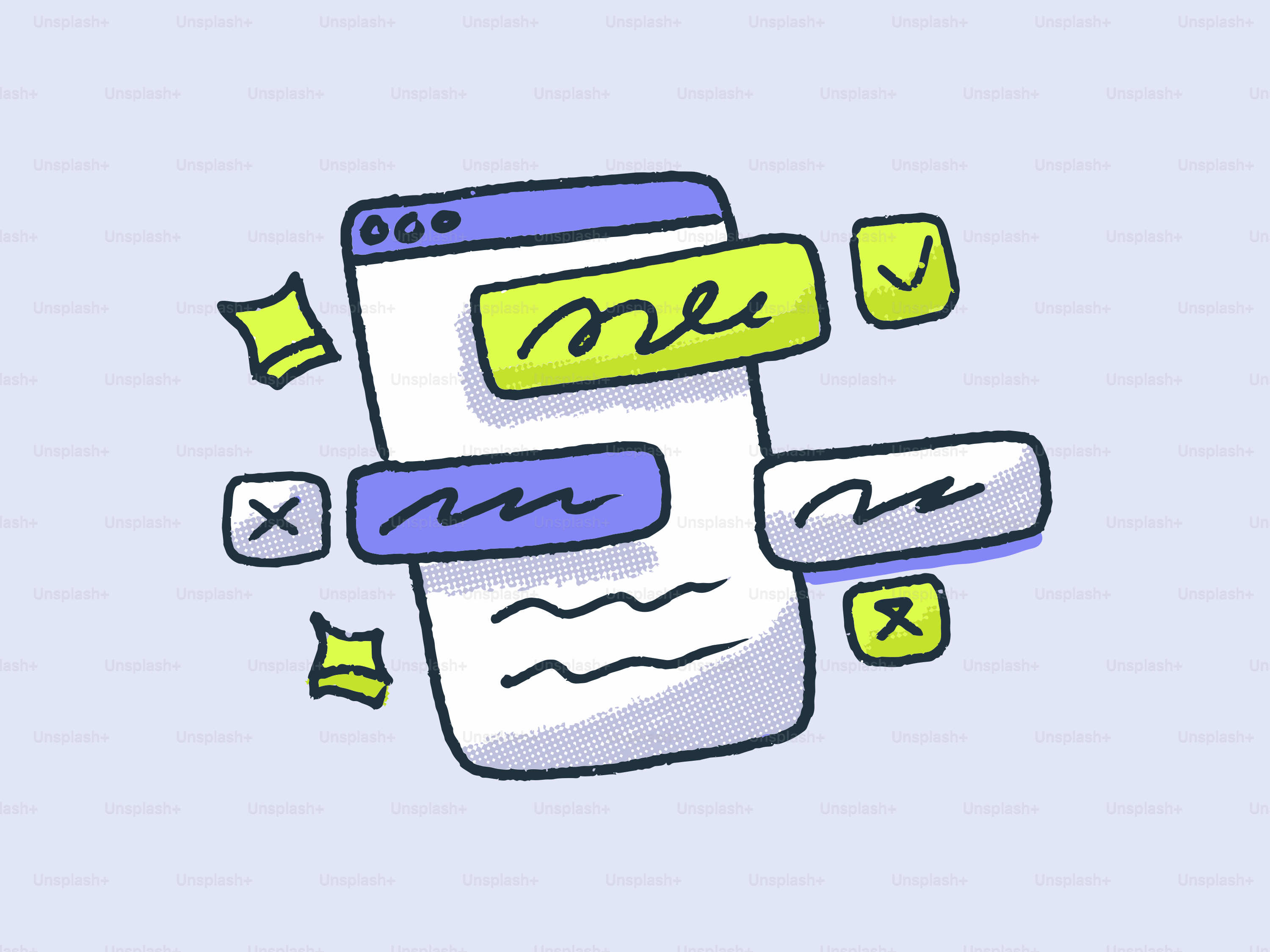 抽象テキストとチェックマークを備えたデジタルインターフェース