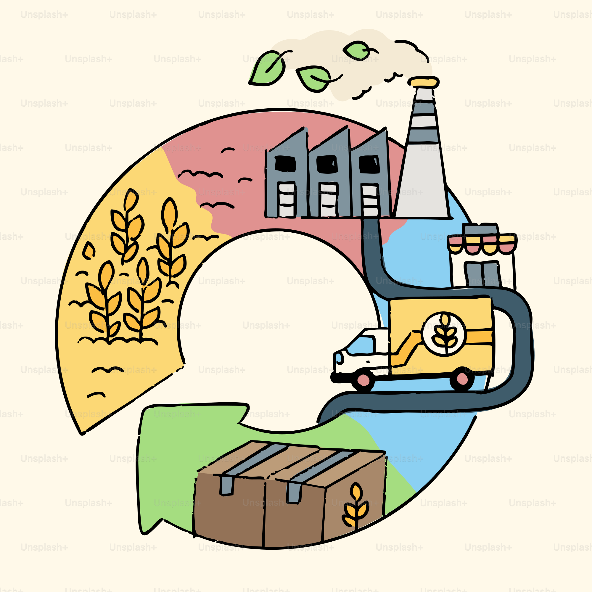 Agricultural product cycle from farm to store