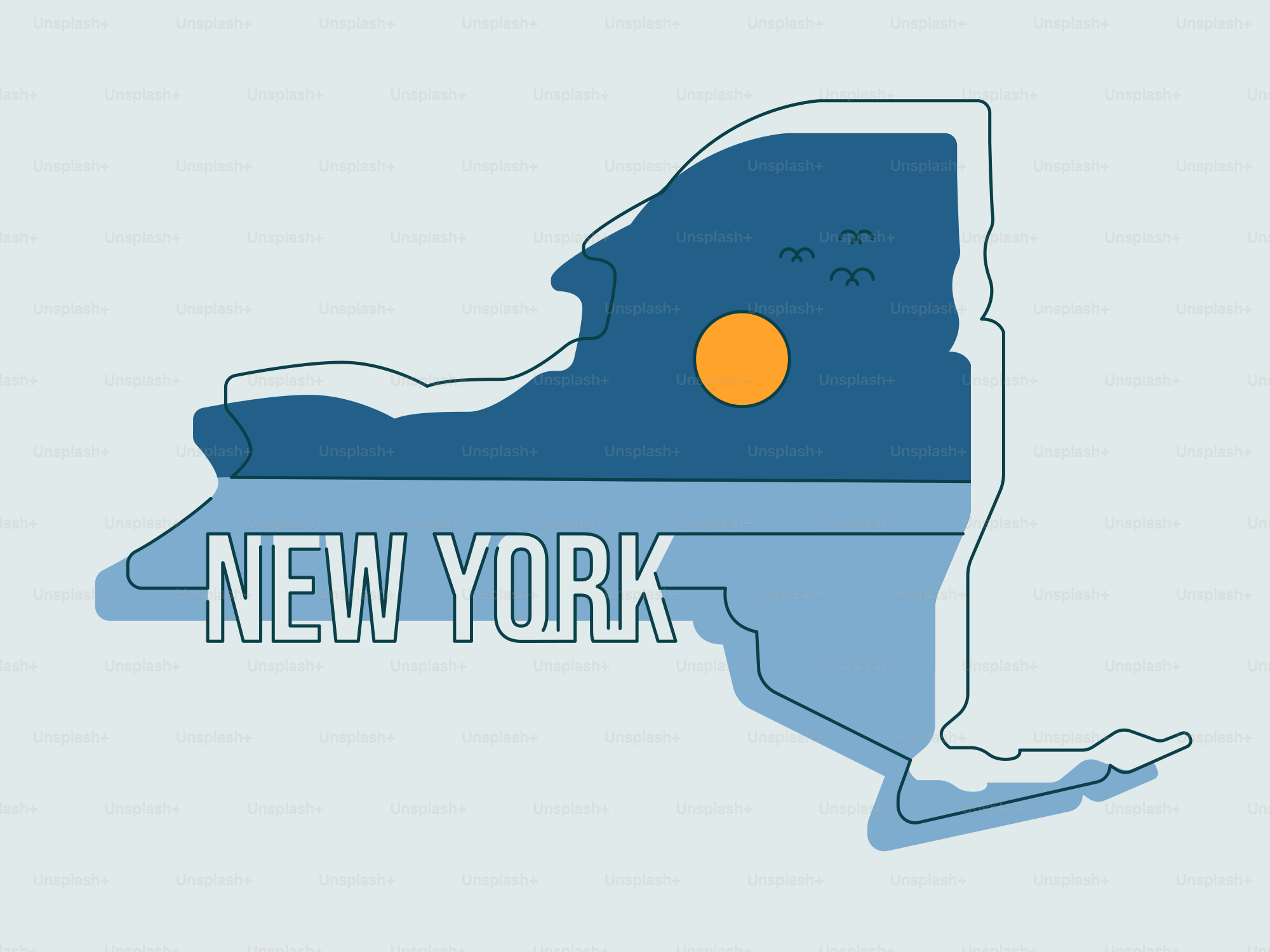 Panoramica di New York con sole e uccelli