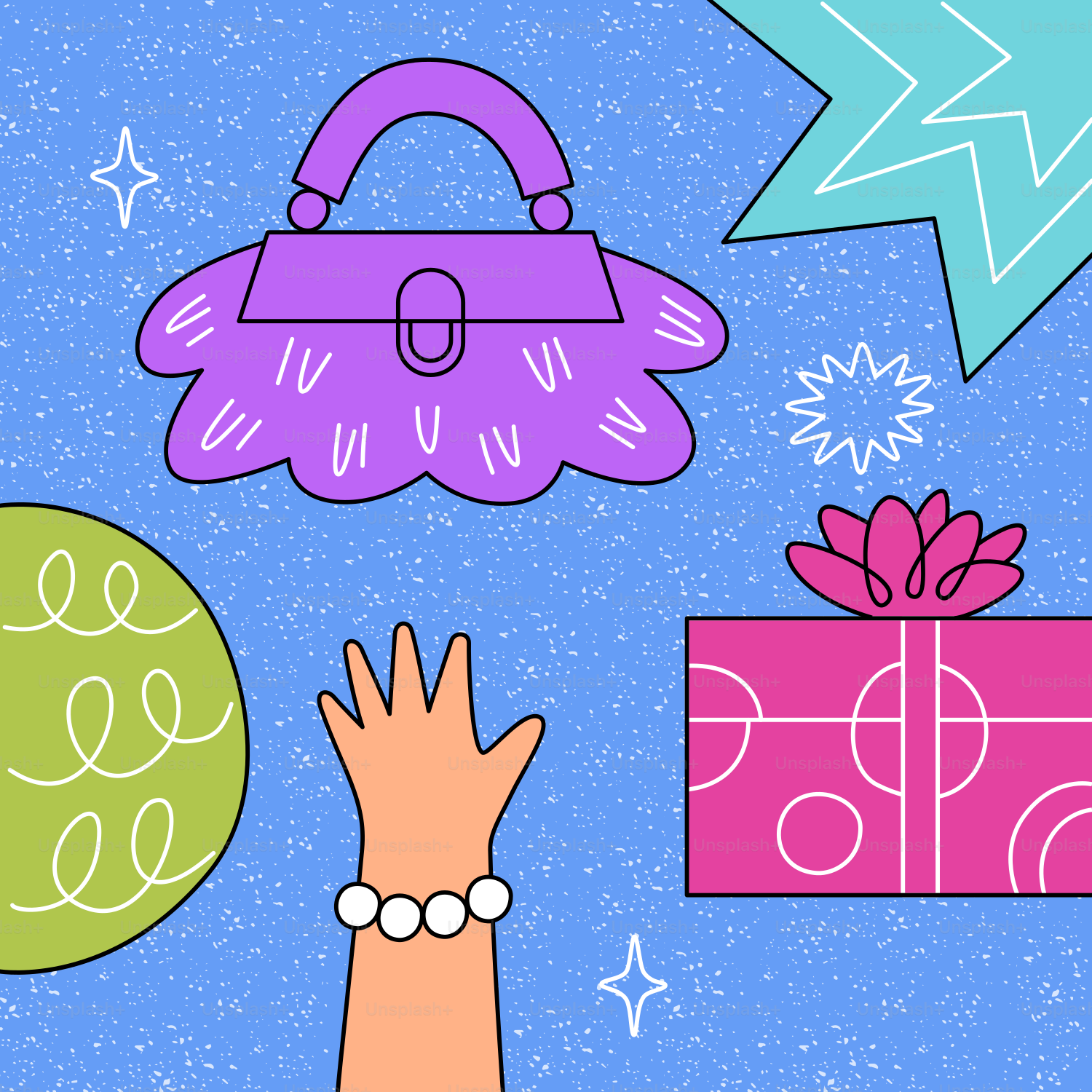 Main attrapée par un sac à main et un cadeau avec la boîte cadeau