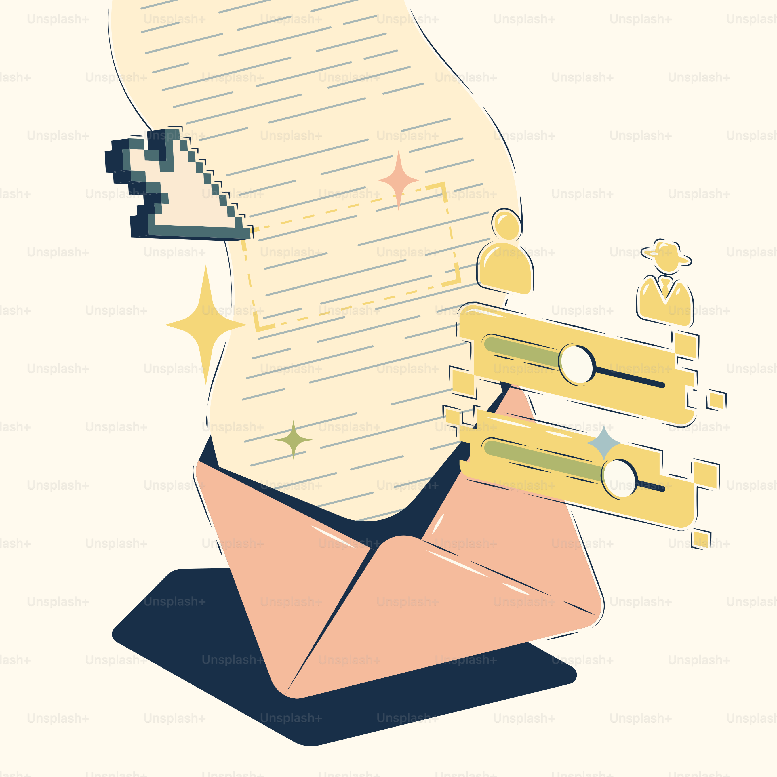 Digitaler Buchstabe mit Cursor und Benutzersymbolen