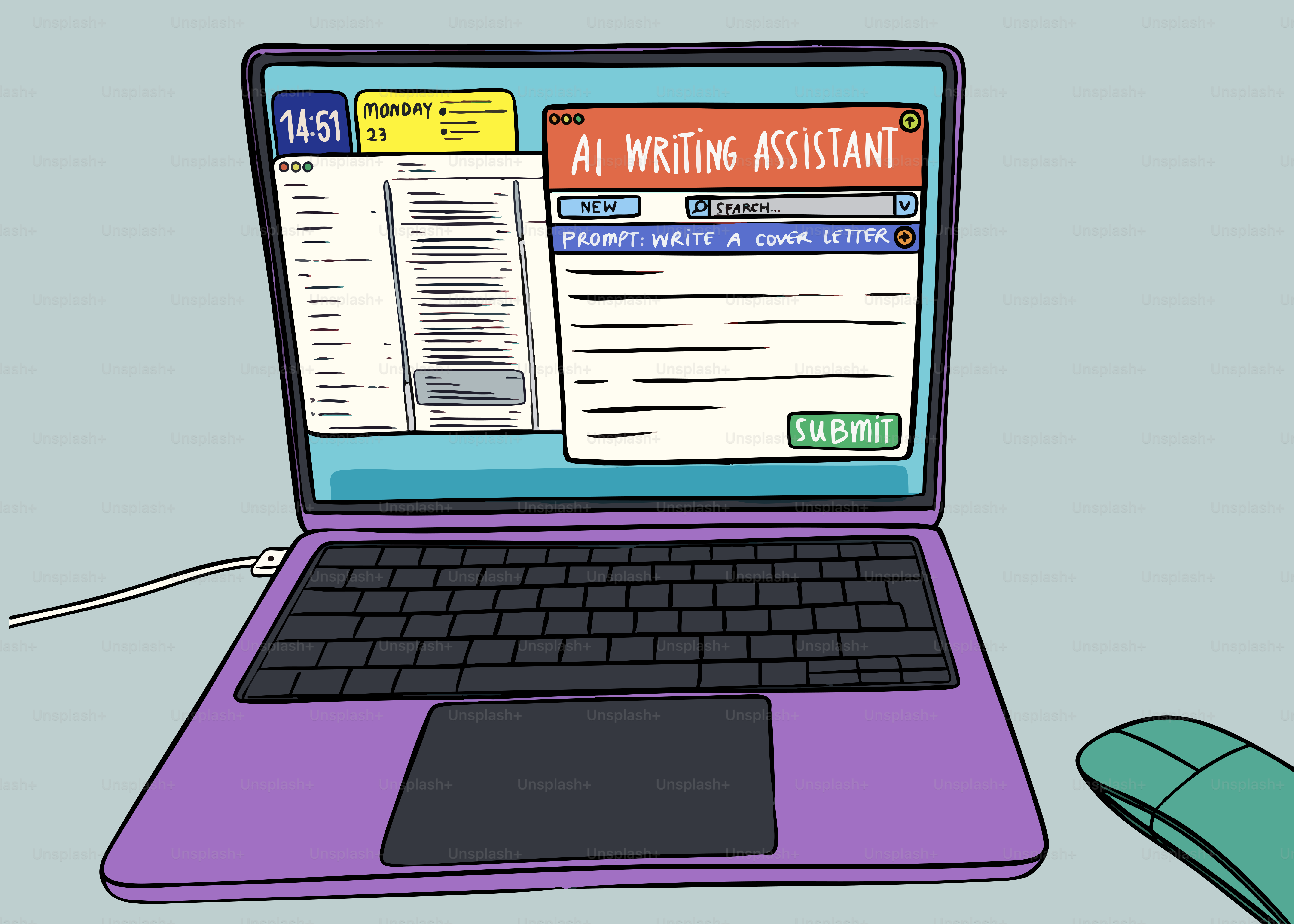 Laptop zeigt eine KI-Schreibassistenten-Oberfläche an.