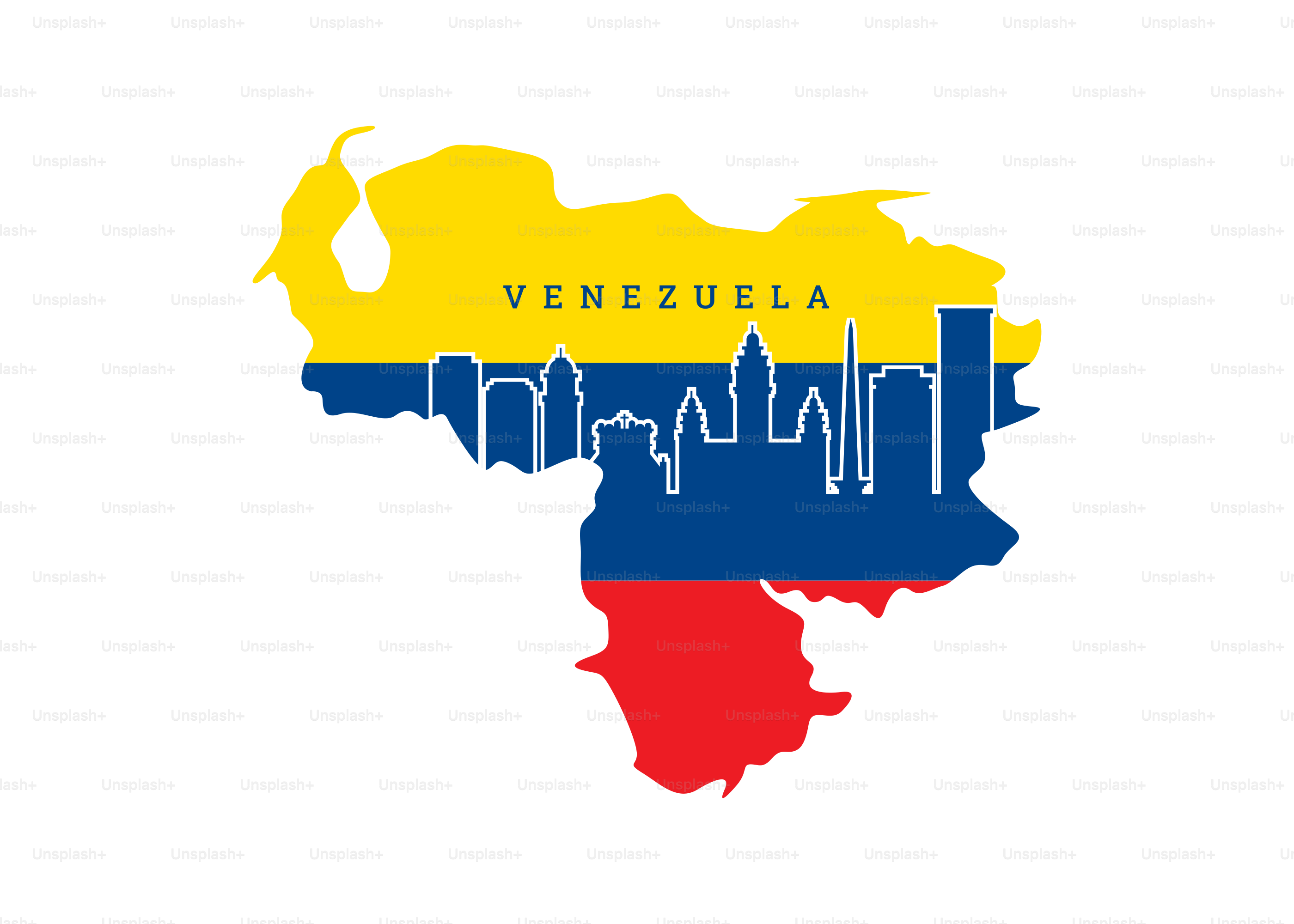 Karte von Venezuela mit Flaggenfarben und Skyline