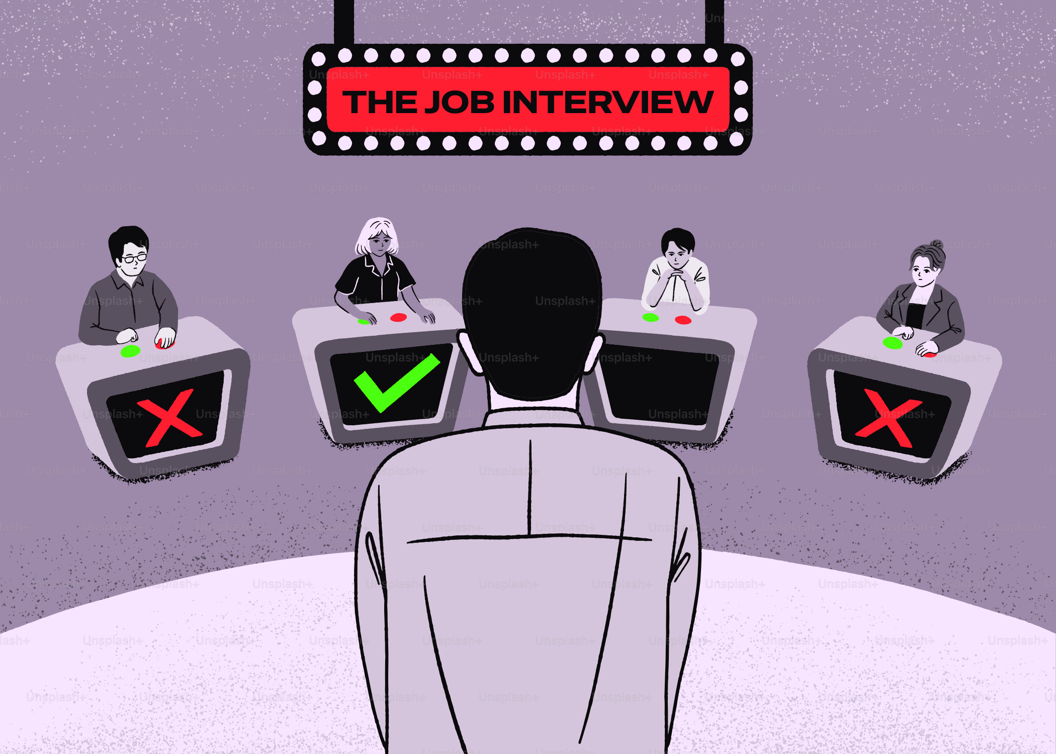 Colloquio di lavoro con un candidato che si trova davanti a intervistatori