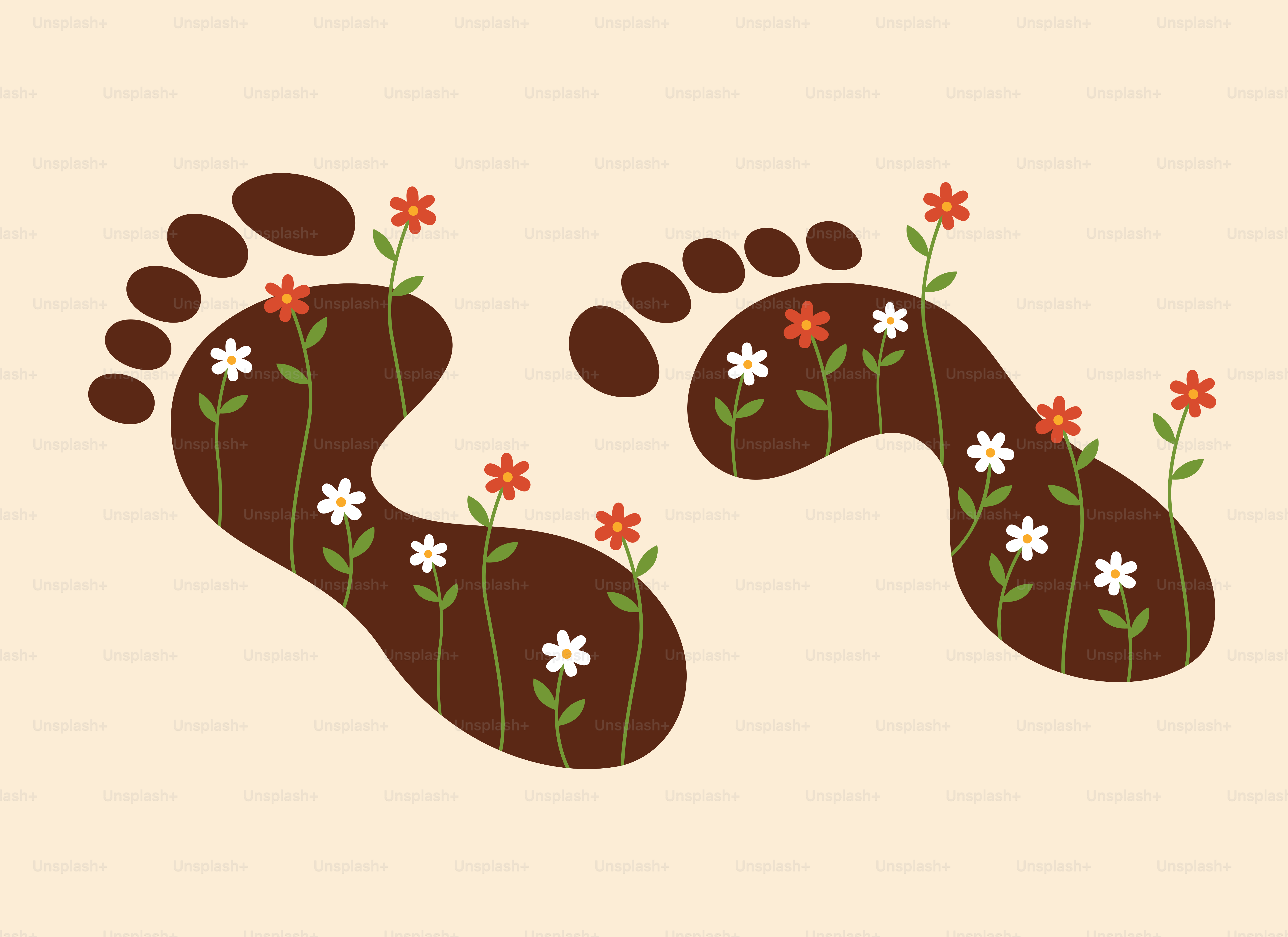 Impronte piene di terra e fiori in fiore