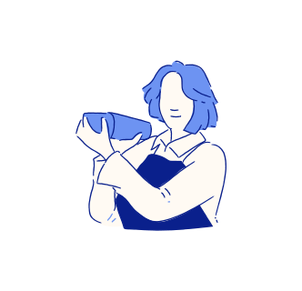 Una persona che tiene in mano un oggetto cilindrico blu