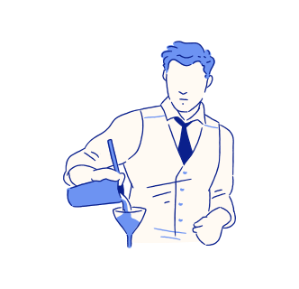 Bartender pouring a drink into a martini glass