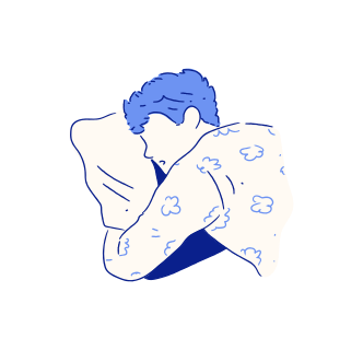 Une personne dormant sur un oreiller aux cheveux bleus