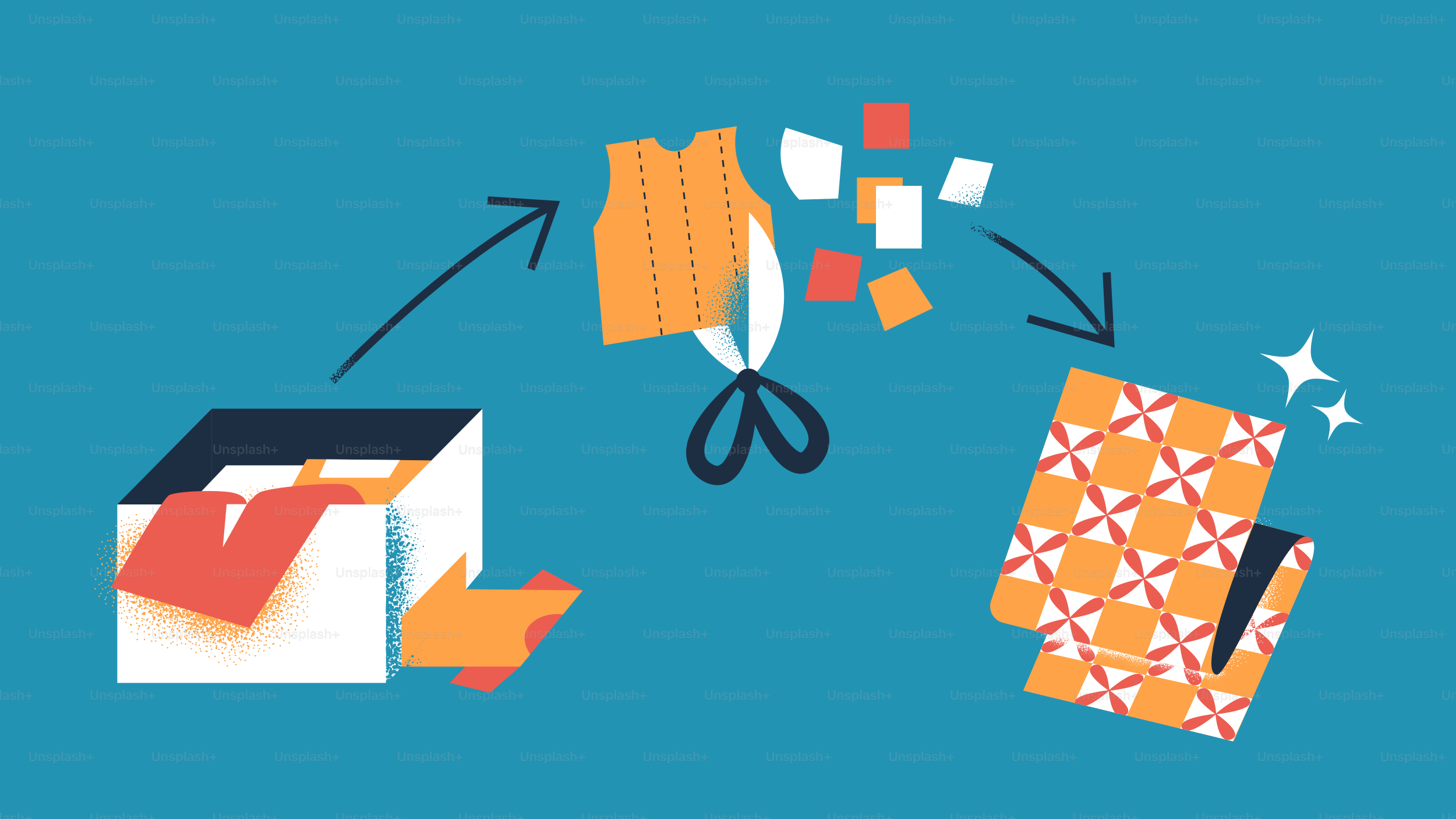 Cortando retalhos de tecido para criar um design com padrão