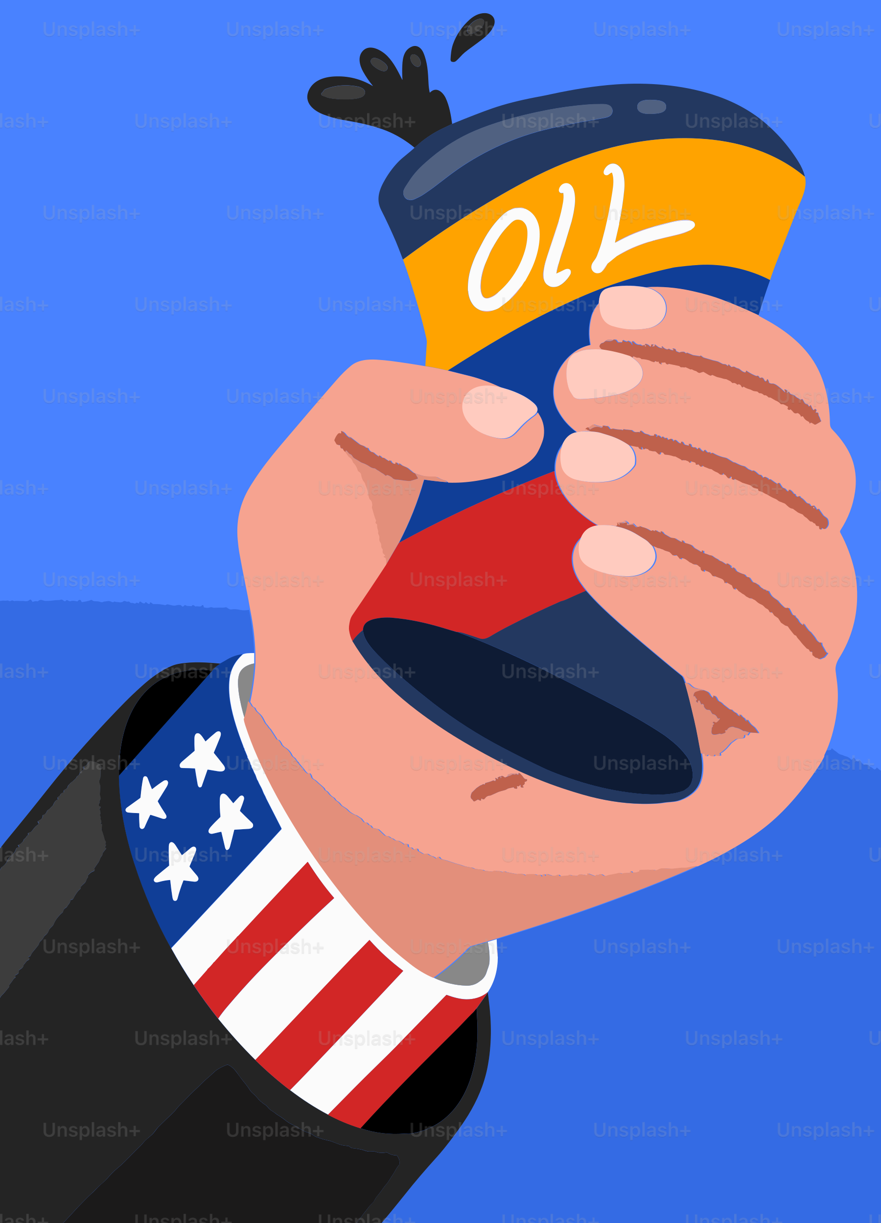 Hand holding oil barrel with us flag sleeve
