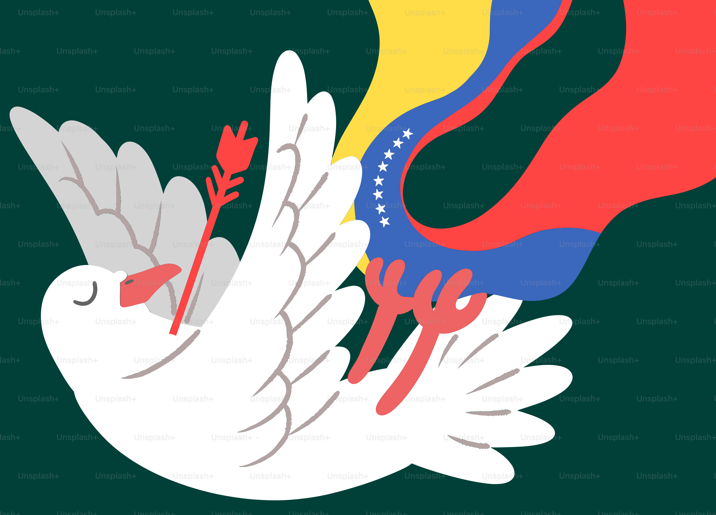 A white dove with an arrow and venezuelan flag