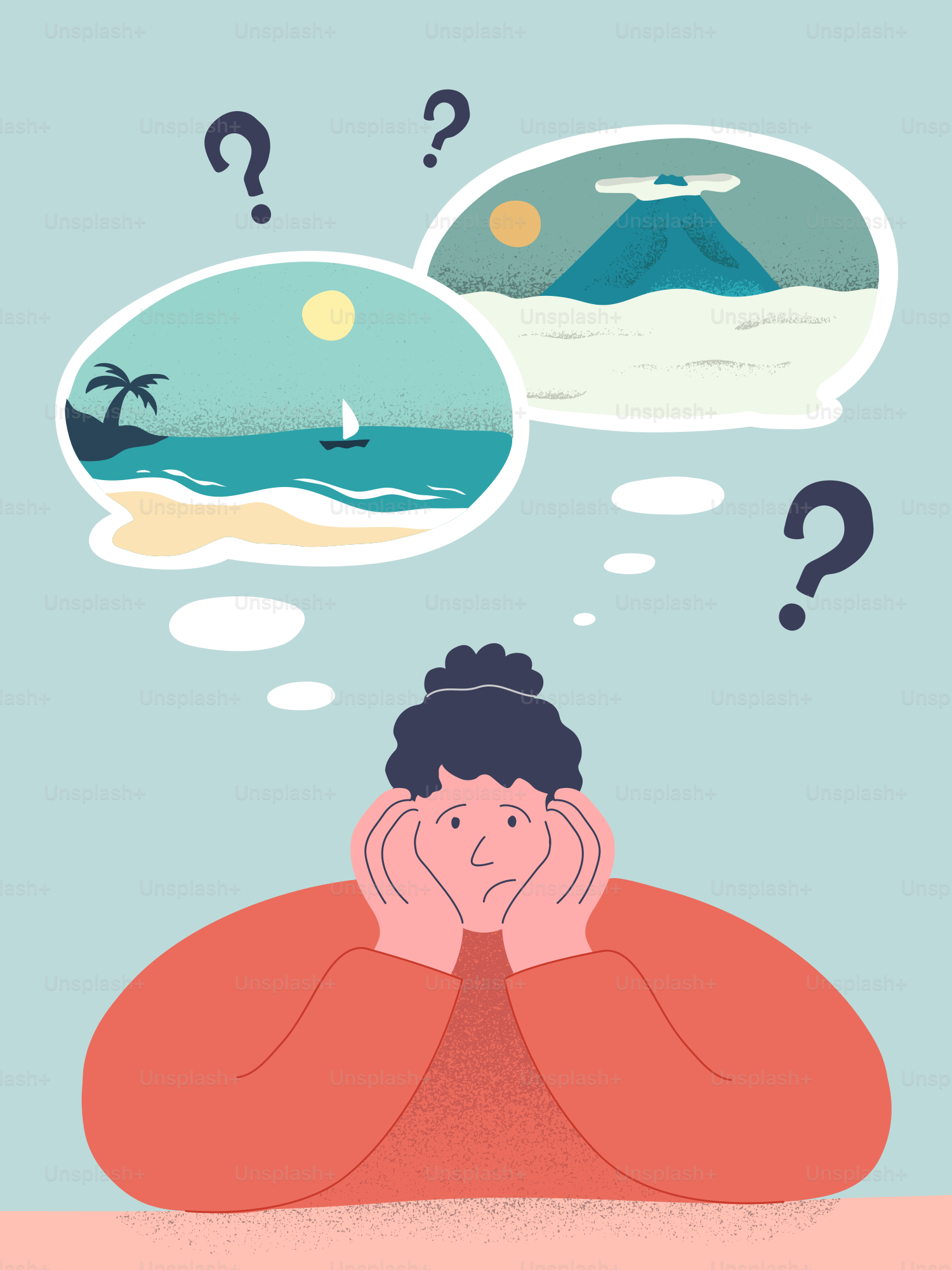 Persona pensando en destinos vacacionales