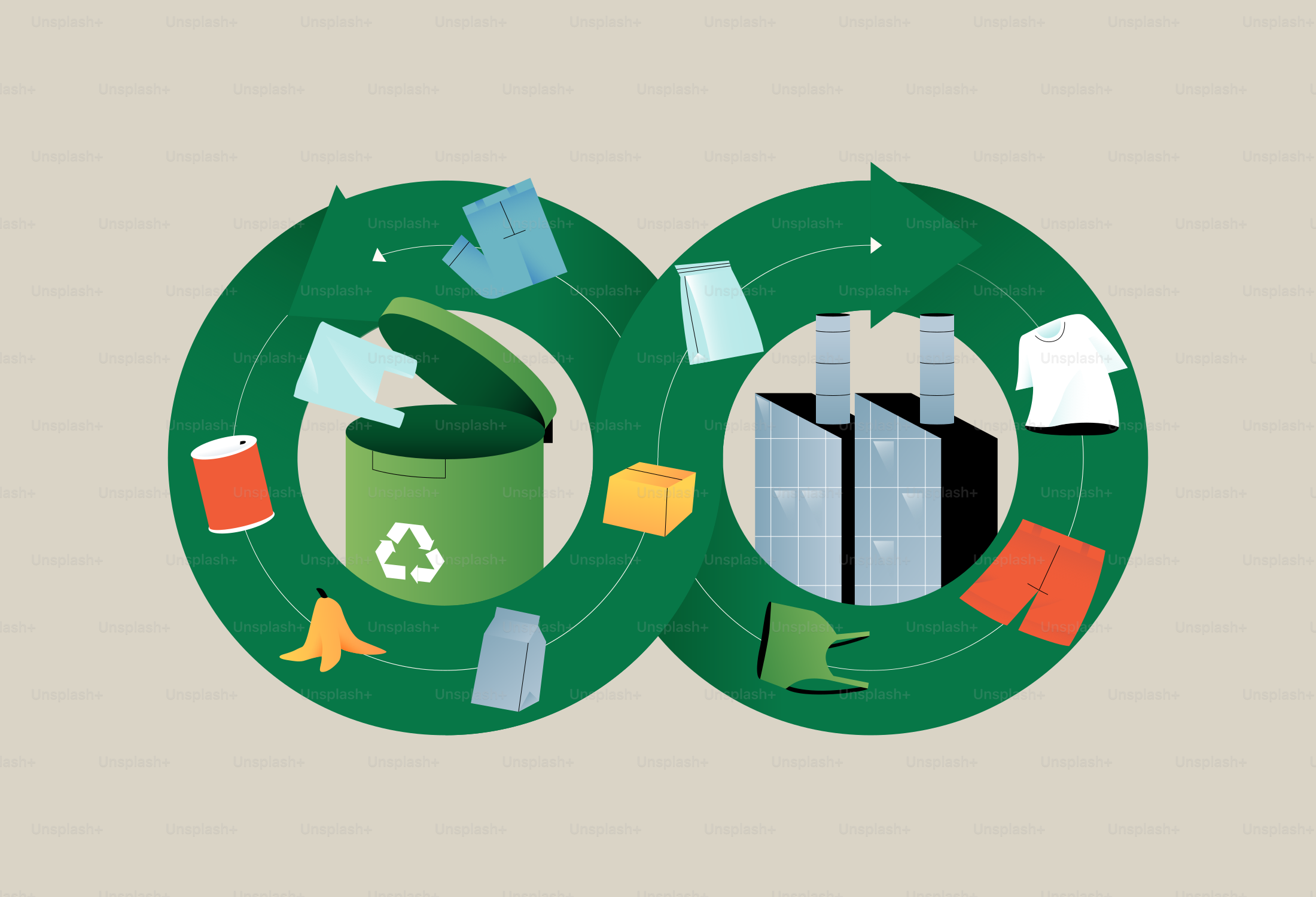 Concept d’économie circulaire avec boucle de recyclage et de production