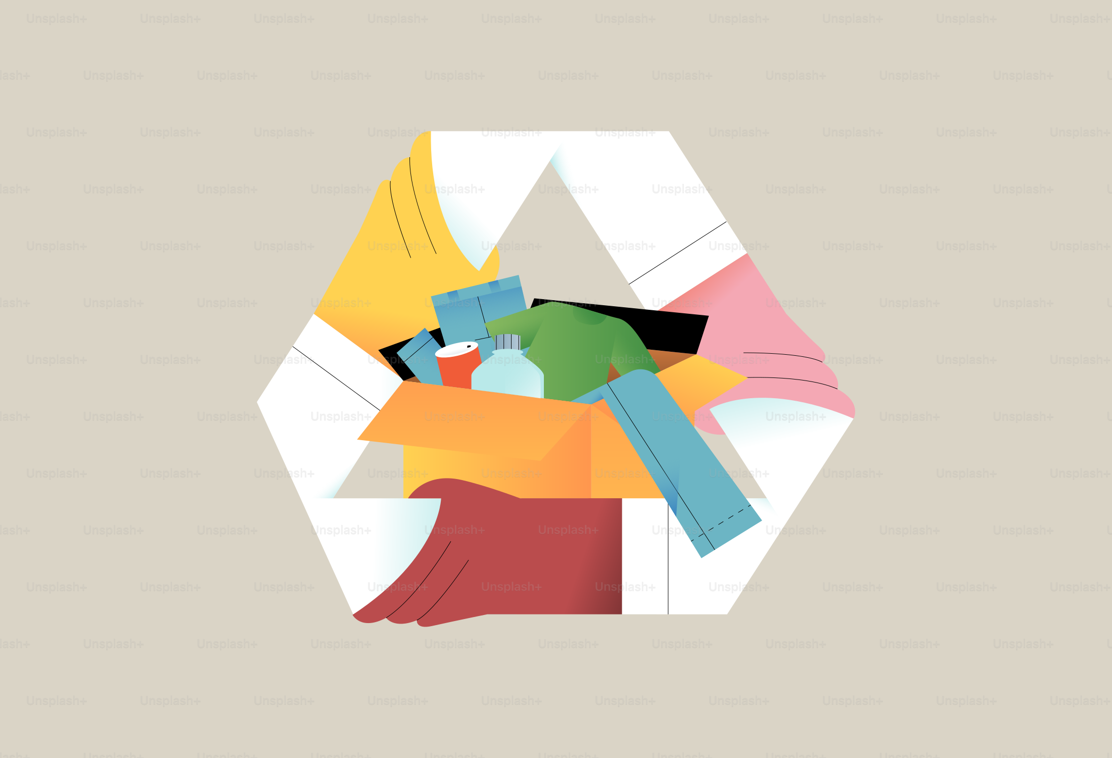 Des vêtements colorés débordant d’une boîte