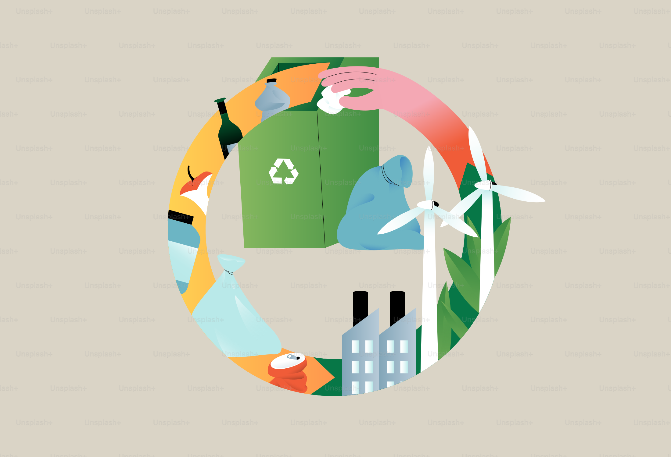 Concept d’économie circulaire avec recyclage et énergies renouvelables