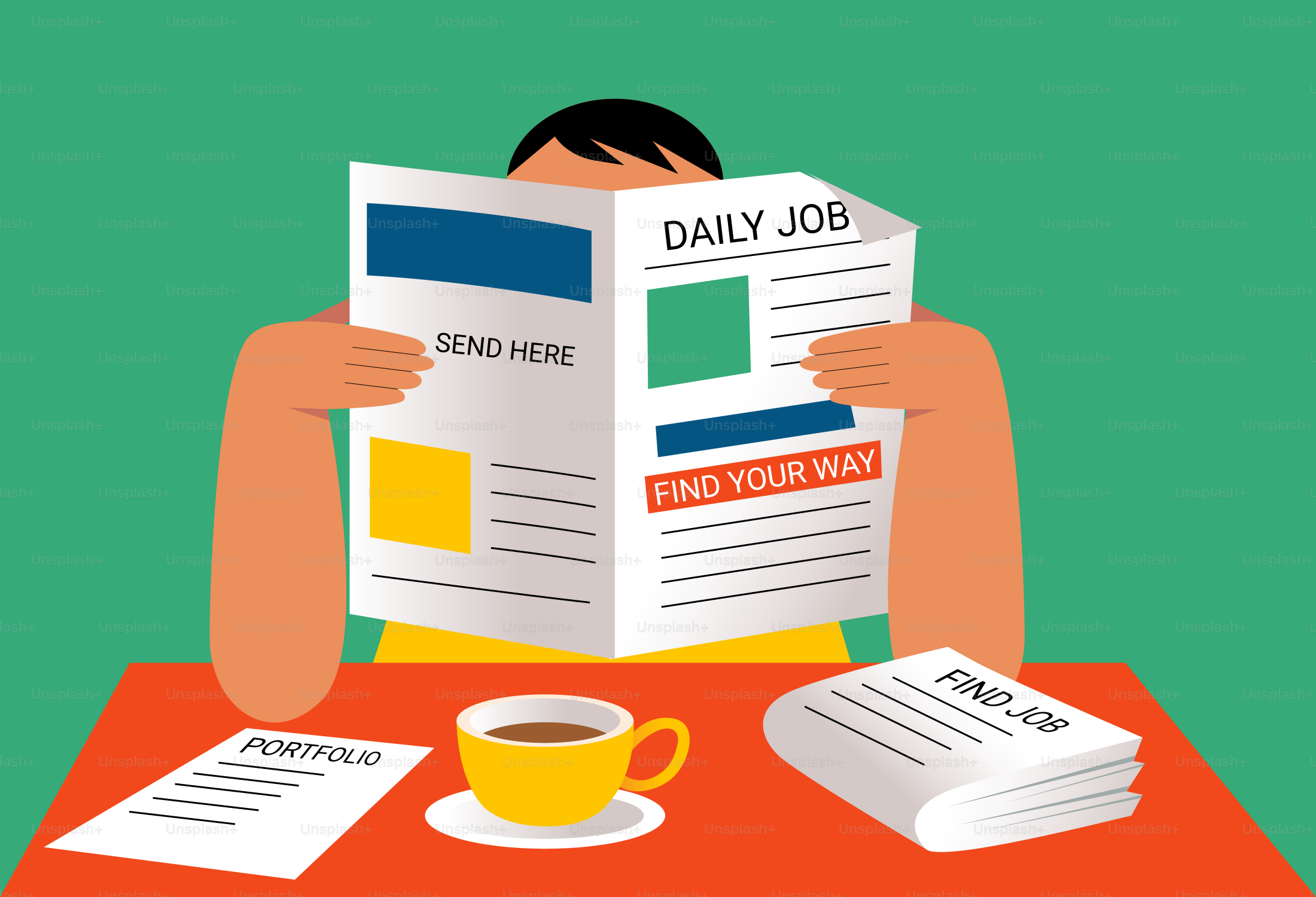 Person, die eine Zeitung mit Stellenanzeigen liest.