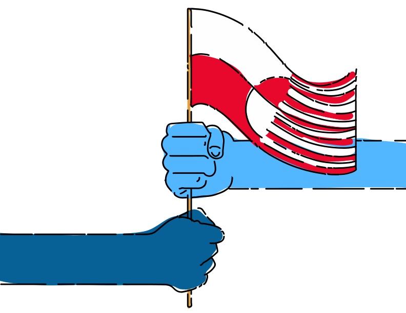 Two hands holding a flag with red and white stripes.