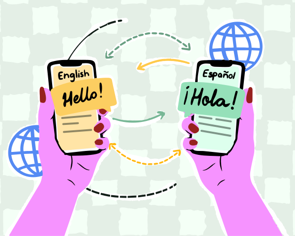 Händchen haltend Handy, Englisch ins Spanische übersetzen
