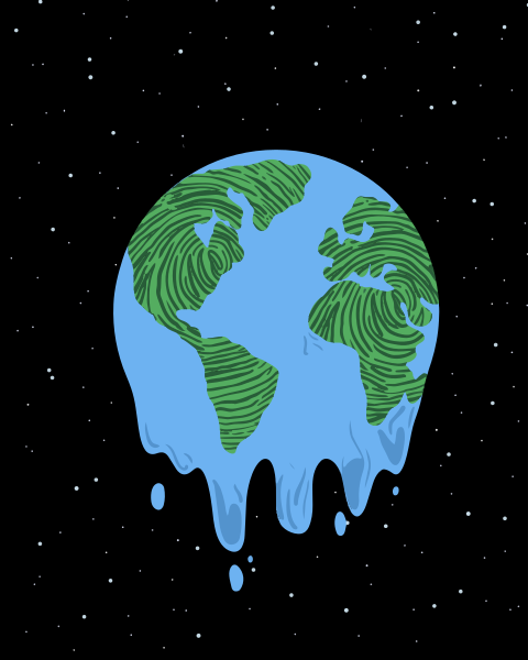 Melting earth against a starry night sky
