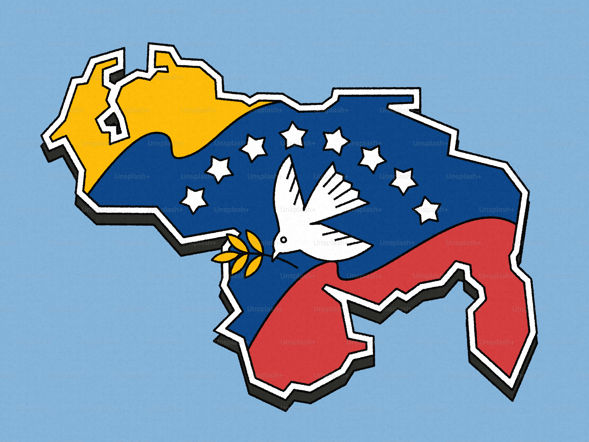 Map of venezuela with national flag and dove