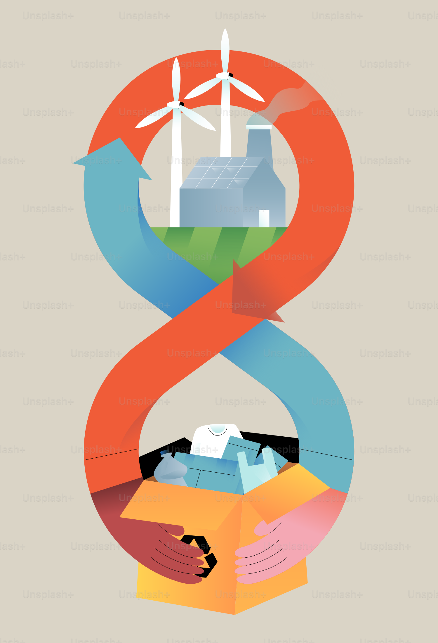 Concept d’économie circulaire avec recyclage et énergies renouvelables
