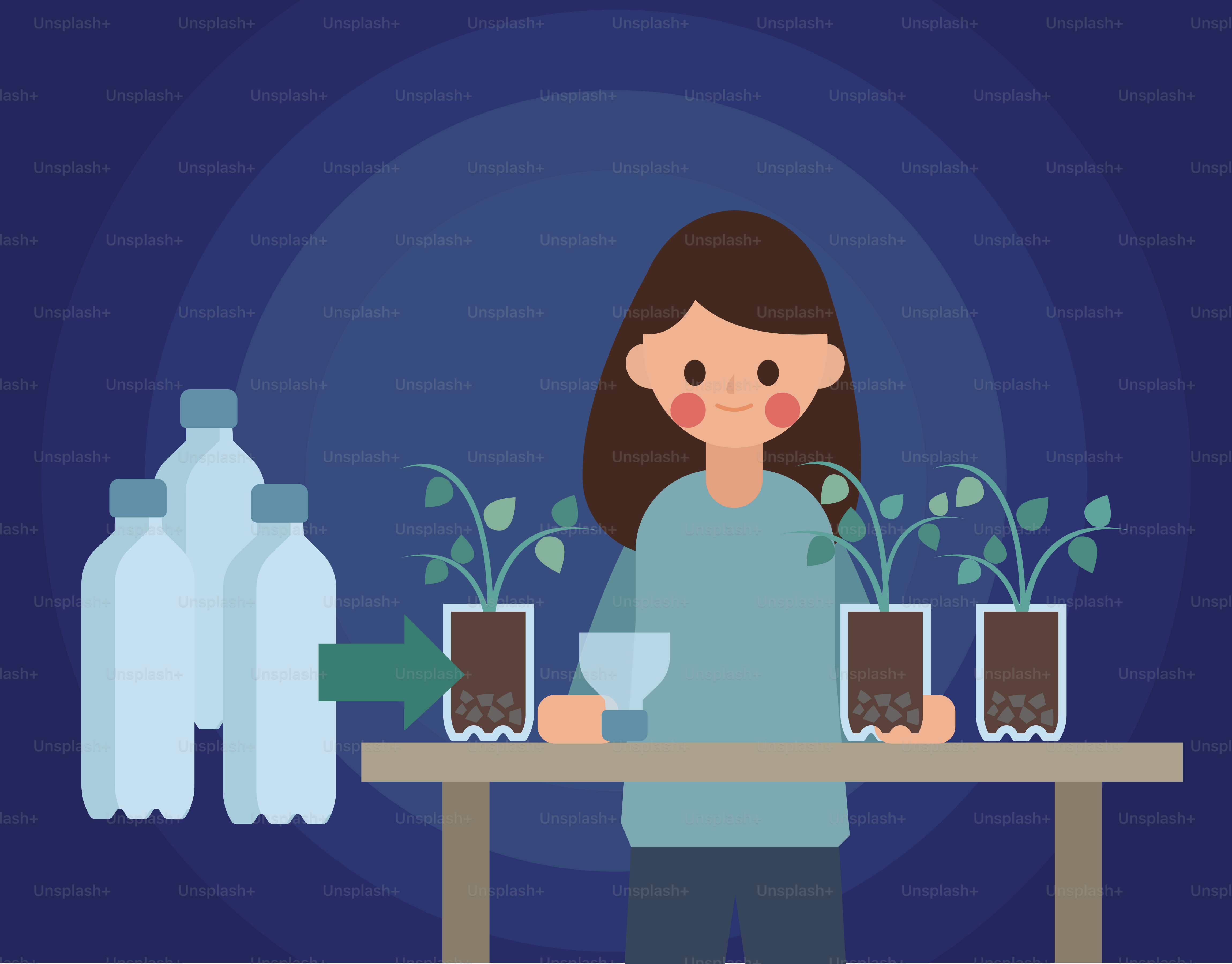 Femme plantant des semis dans des bouteilles recyclées