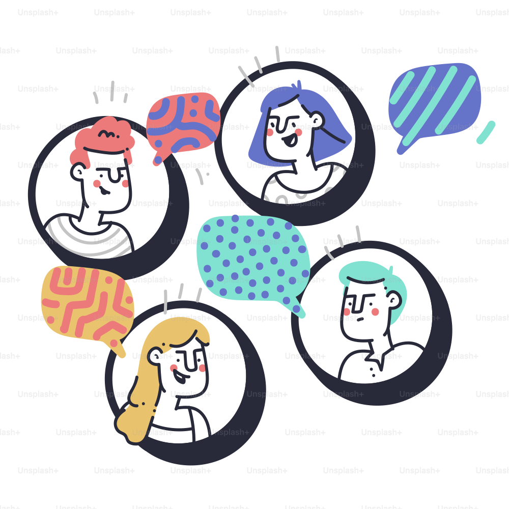 Diverse people communicating with speech bubbles